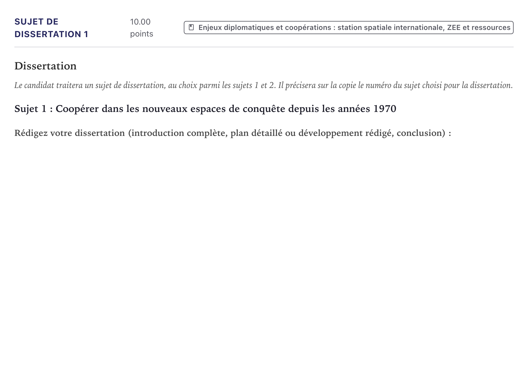 Énoncé: Sujet de dissertation 1 · Bac Histoire-Géographie, Géopolitique et Sciences Politiques Métropole 2024 (sujet 2)