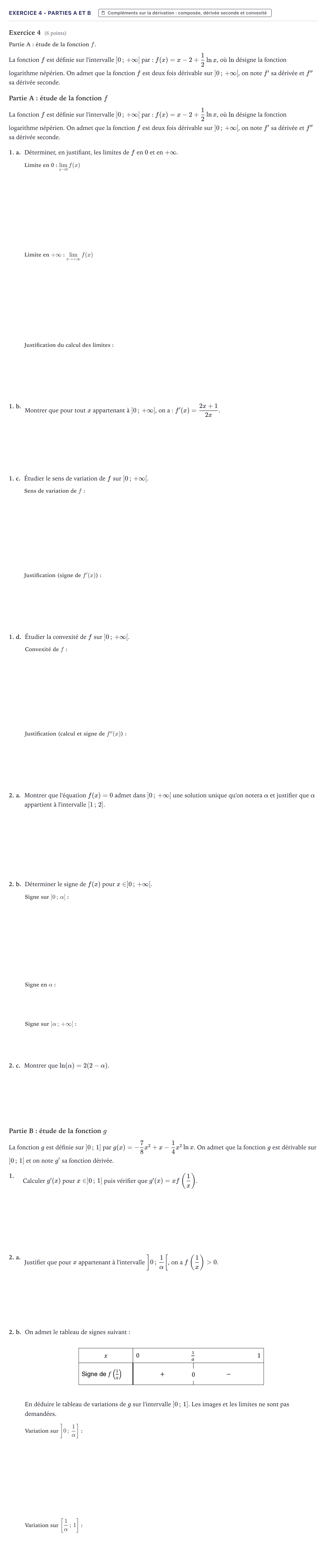 Énoncé: Exercice 4 - Parties A et B · Bac Mathématiques Métropole 2024 (sujet 1)