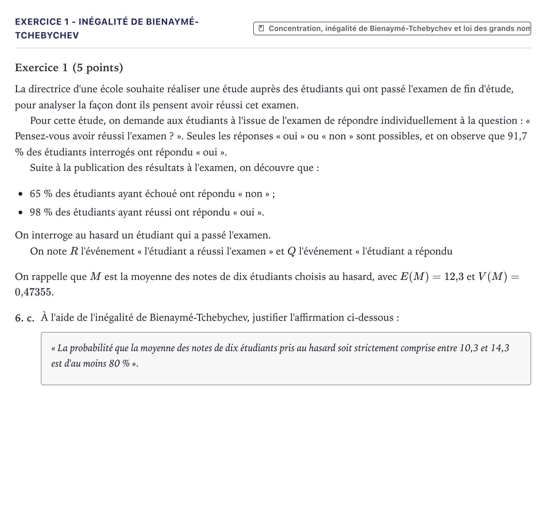 Énoncé: Exercice 1 - Inégalité de Bienaymé-Tchebychev · Bac Mathématiques Métropole 2024 (sujet 2)