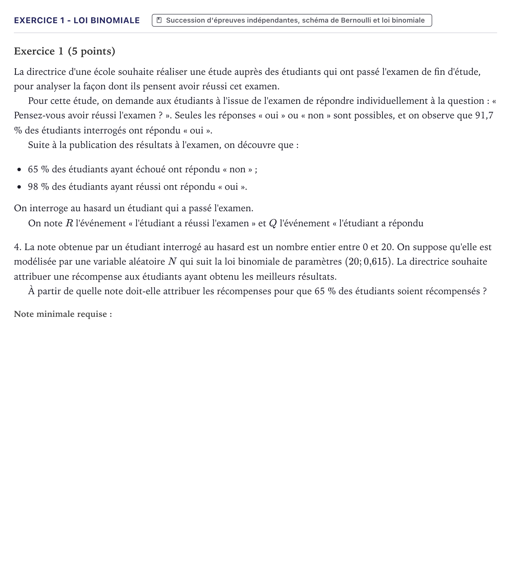 Énoncé: Exercice 1 - Loi binomiale · Bac Mathématiques Métropole 2024 (sujet 2)