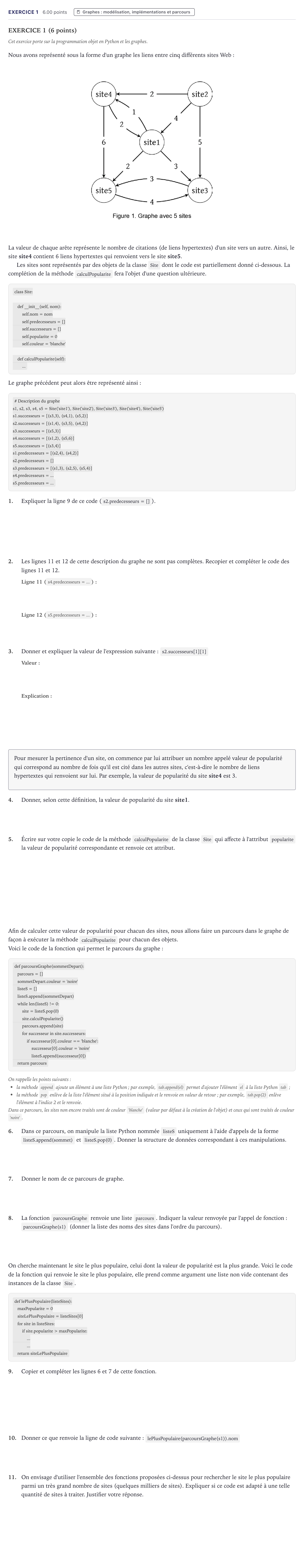 Énoncé: Exercice 1 · Bac Numérique et Sciences Informatiques Métropole 2024 (sujet 1)