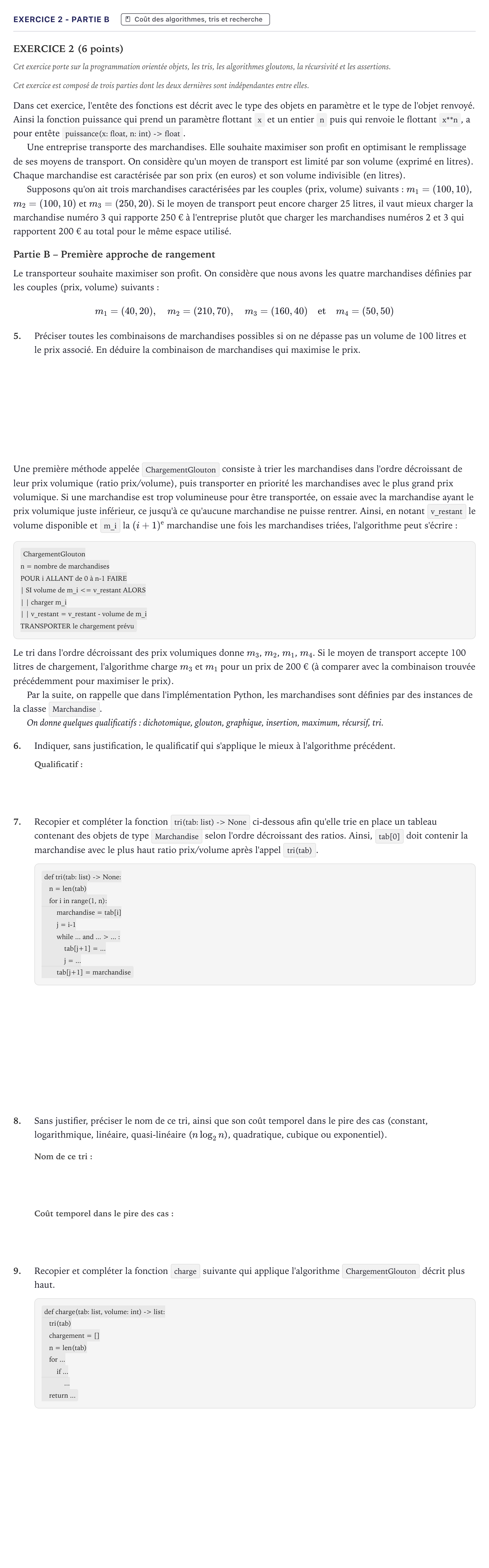 Énoncé: Exercice 2 - Partie B · Bac Numérique et Sciences Informatiques Métropole 2024 (sujet 2)