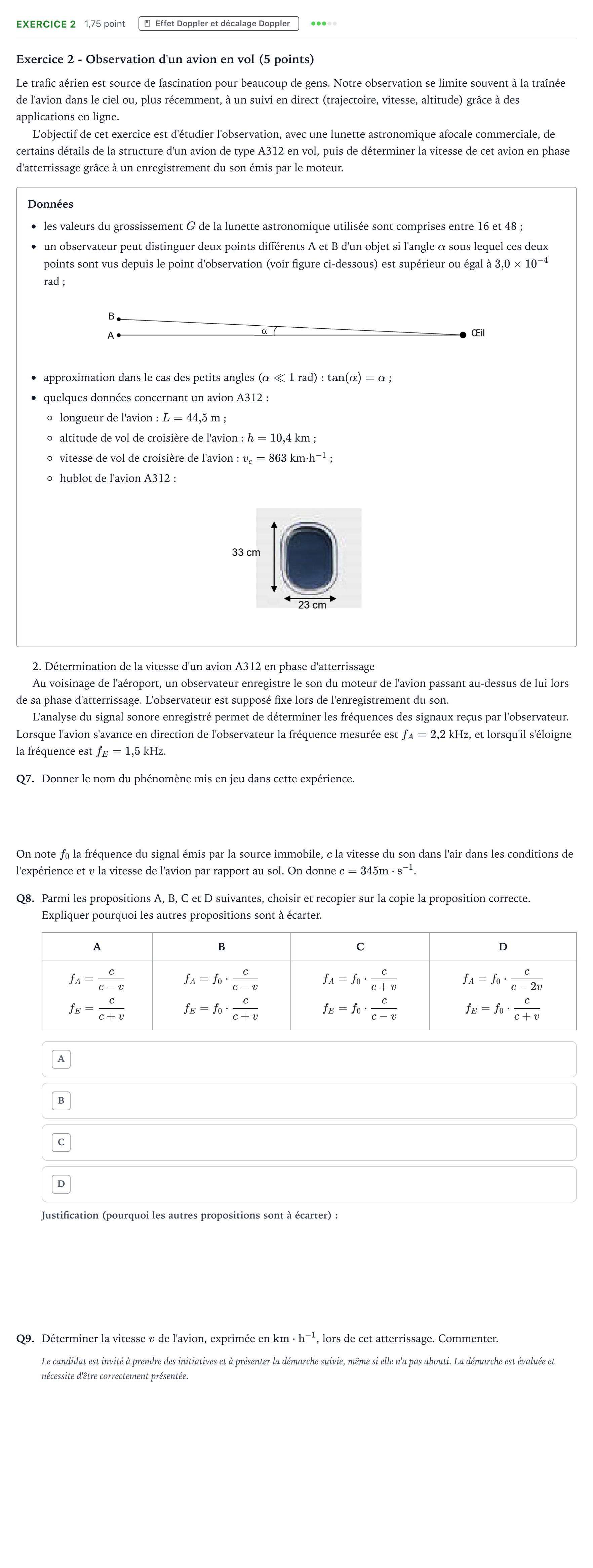 Énoncé: Exercice 2 - Effet Doppler · Bac Physique-Chimie Métropole 2024 (sujet 1)