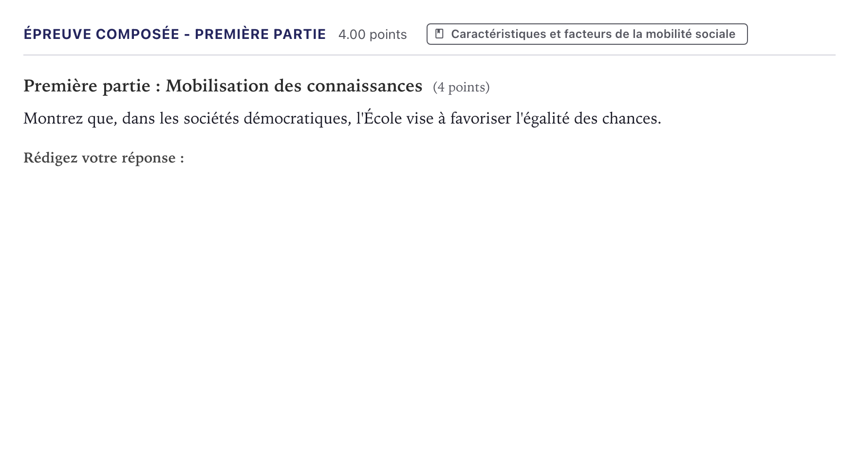 Énoncé: Épreuve composée - Première partie · Bac Sciences Économiques et Sociales Métropole 2024 (sujet 1)