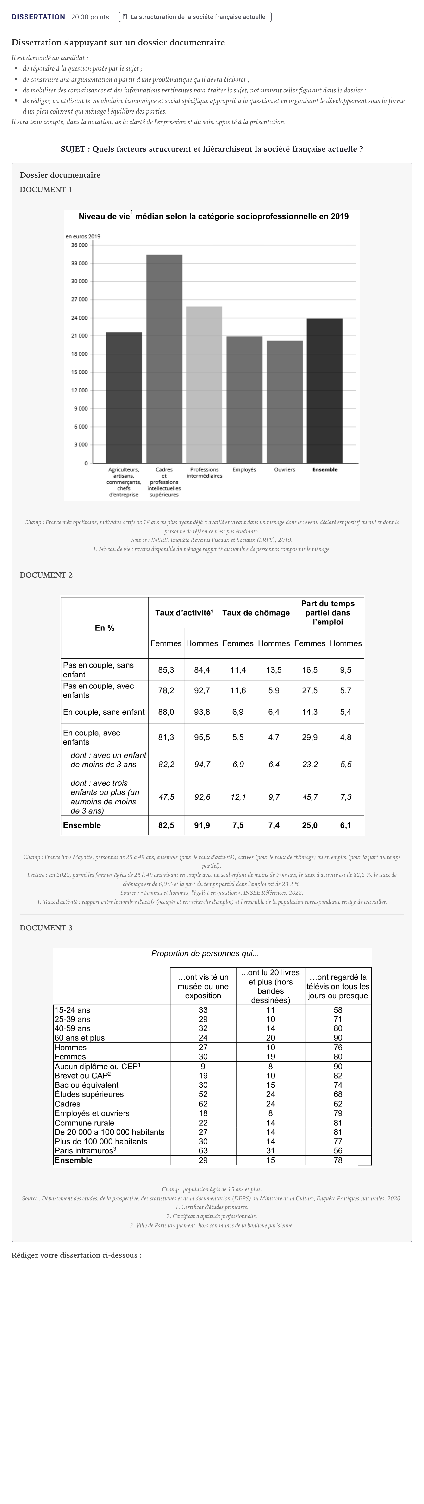 Énoncé: Dissertation · Bac Sciences Économiques et Sociales Métropole 2024 (sujet 2)