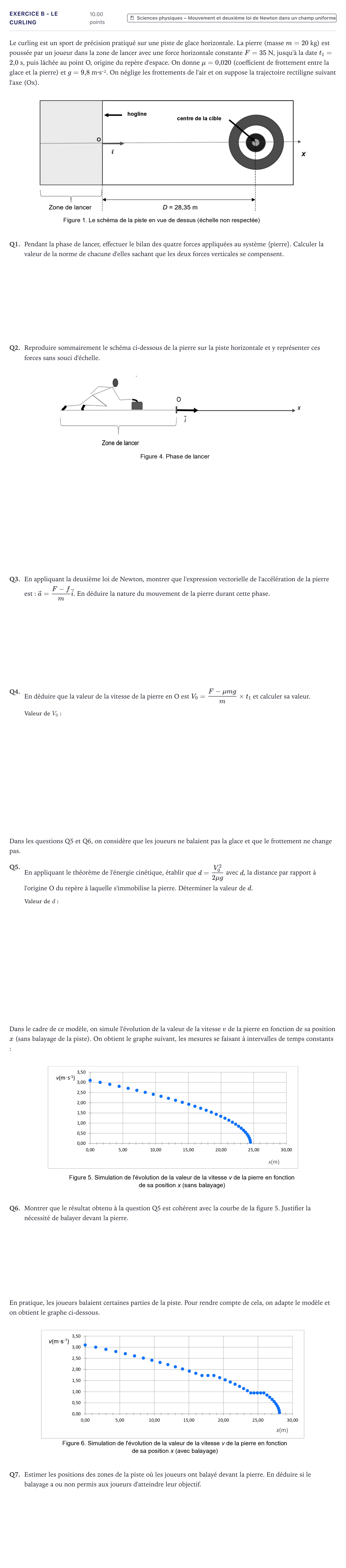 Énoncé: Exercice B - Le curling · Bac Sciences de l'Ingénieur Métropole 2024 (sujet 1)