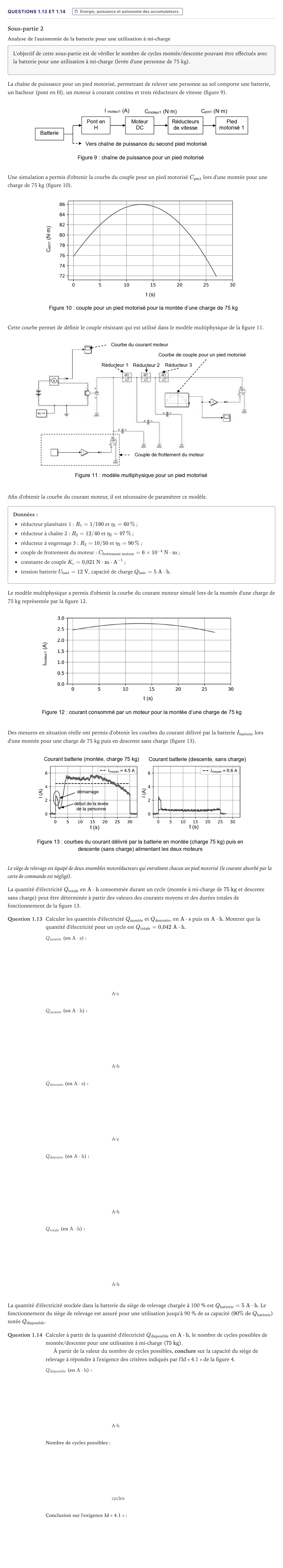 Énoncé: Exercice Questions 1.13 et 1.14 · Bac Sciences de l'Ingénieur Métropole 2024 (sujet 1)