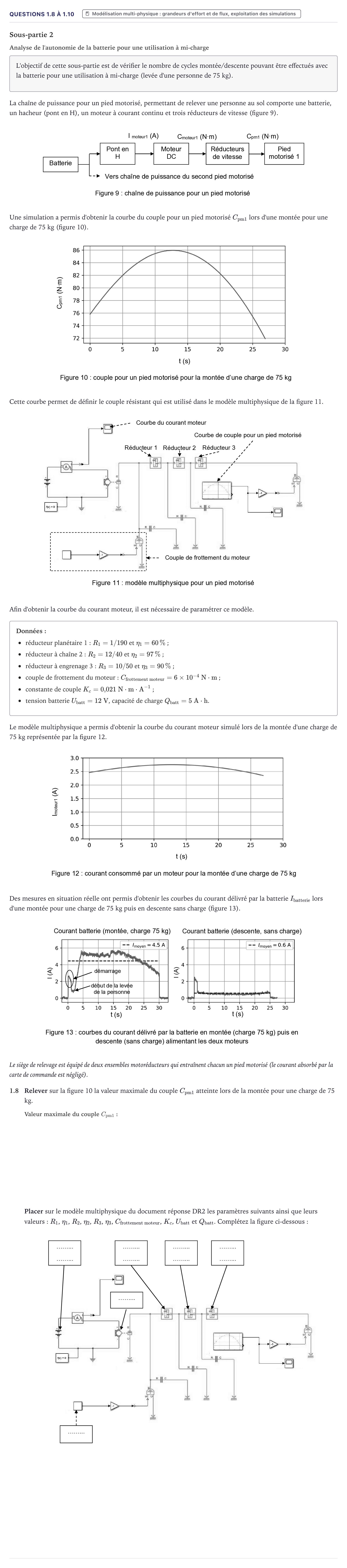 Énoncé: Exercice Questions 1.8 à 1.10 · Bac Sciences de l'Ingénieur Métropole 2024 (sujet 1)