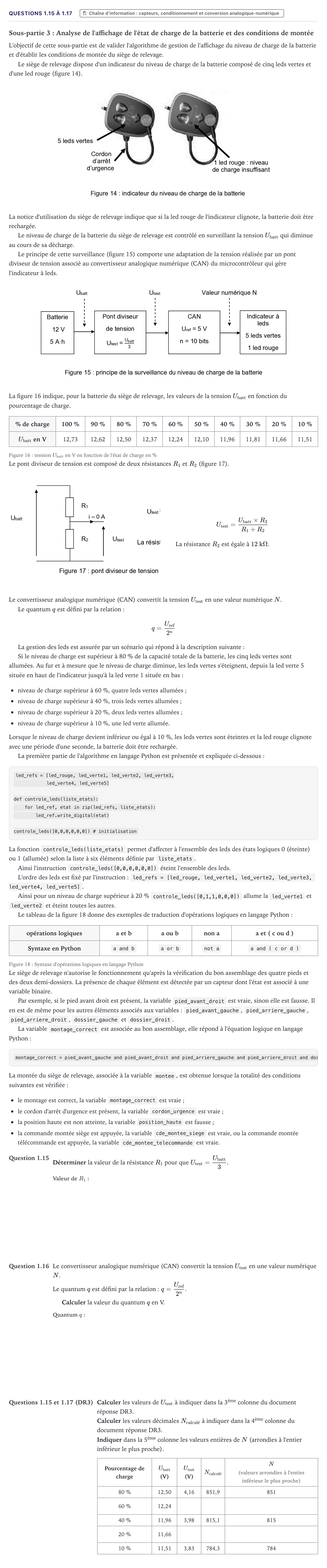 Énoncé: Exercice Questions 1.15 à 1.17 · Bac Sciences de l'Ingénieur Métropole 2024 (sujet 1)