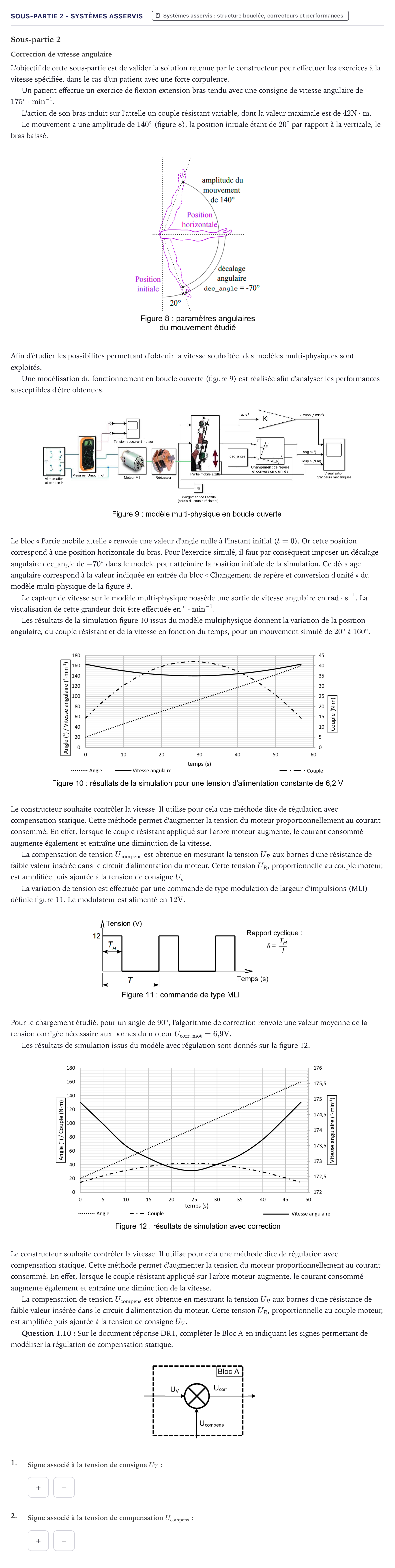 Énoncé: Exercice Sous-partie 2 - Systèmes asservis · Bac Sciences de l'Ingénieur Métropole 2024 (sujet 2)