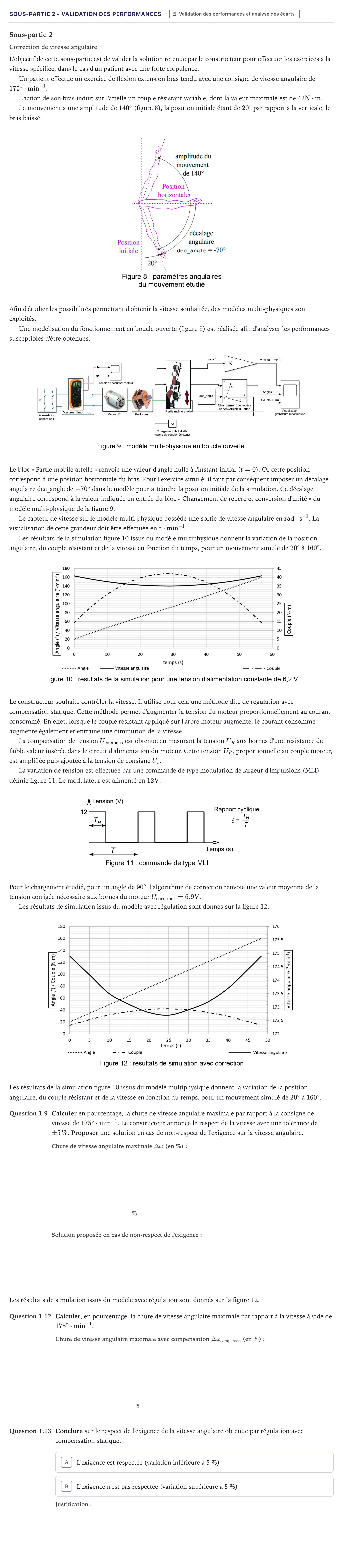 Énoncé: Exercice Sous-partie 2 - Validation des performances · Bac Sciences de l'Ingénieur Métropole 2024 (sujet 2)