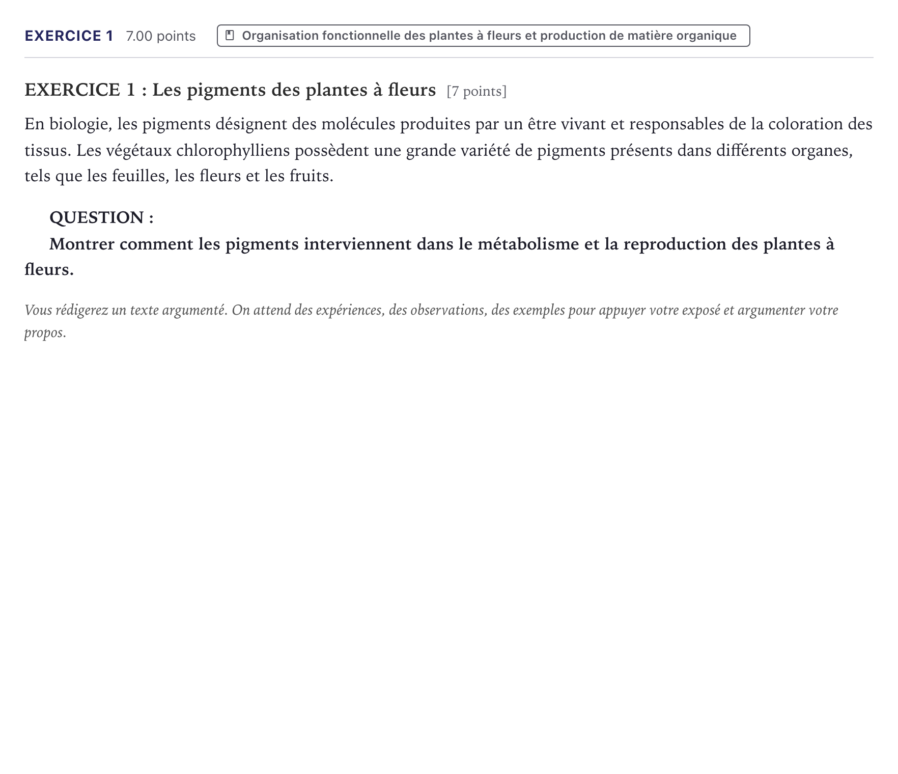 Énoncé: Exercice 1 · Bac Sciences de la Vie et de la Terre Métropole 2024 (sujet 1)