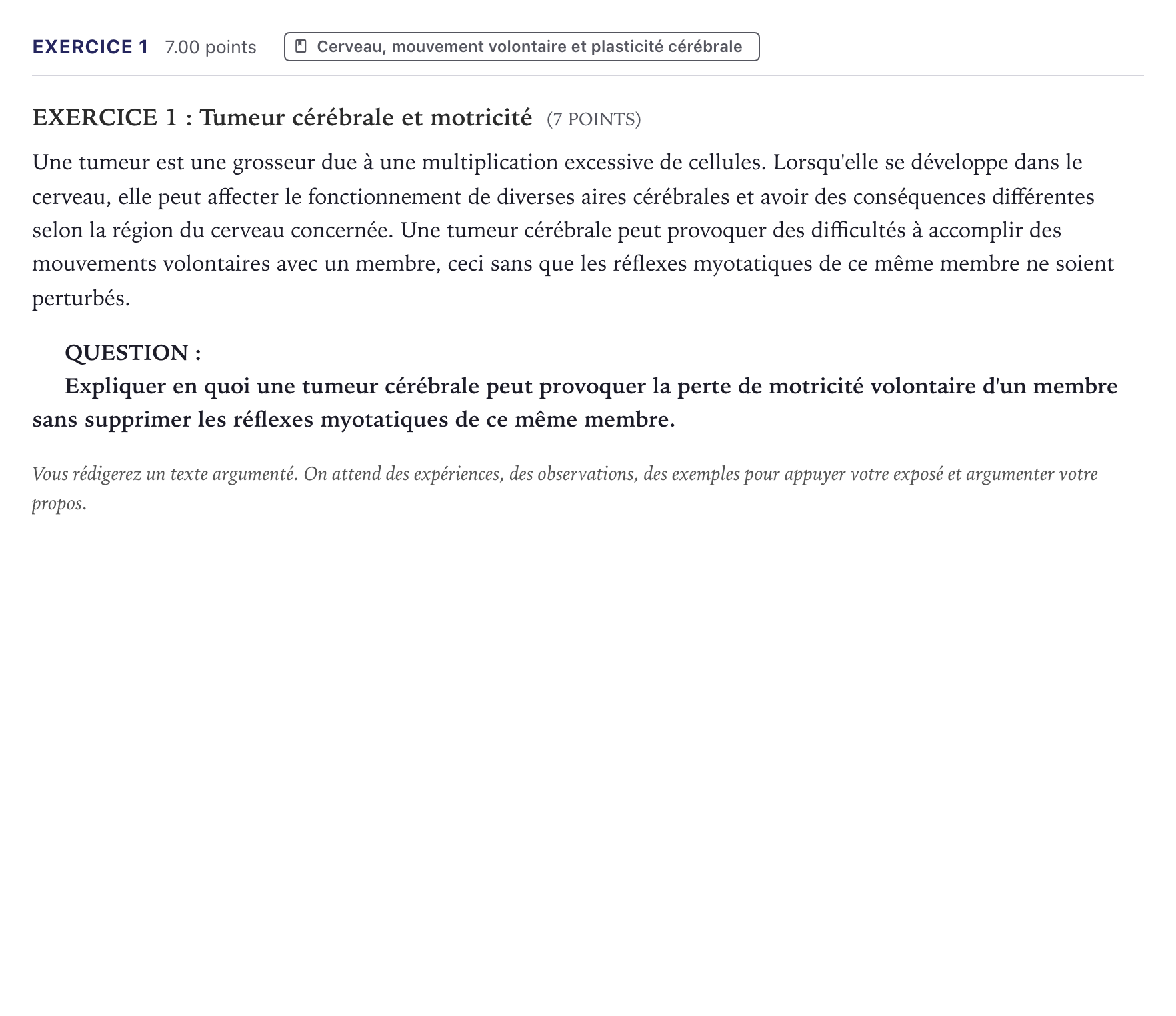 Énoncé: Exercice 1 · Bac Sciences de la Vie et de la Terre Métropole 2024 (sujet 2)