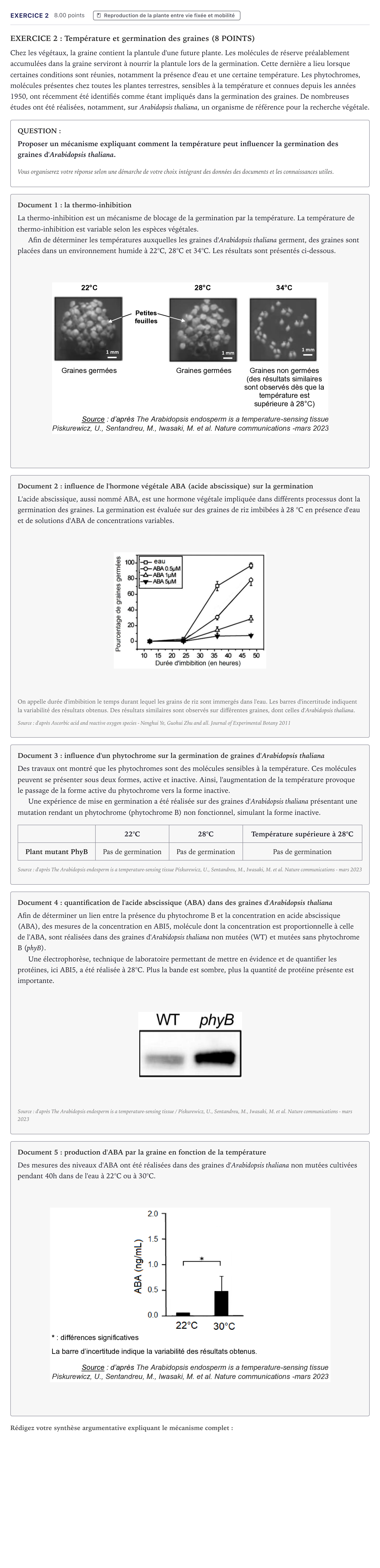 Énoncé: Exercice 2 · Bac Sciences de la Vie et de la Terre Métropole 2024 (sujet 2)