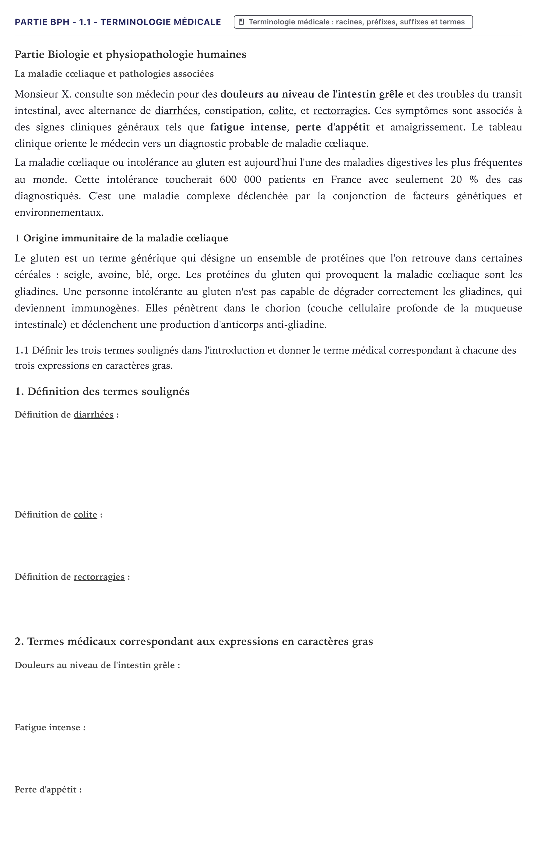 Énoncé: Partie BPH - 1.1 - Terminologie médicale · Bac ST2S Chimie, Biologie et Physiopathologie Humaines Métropole 2024