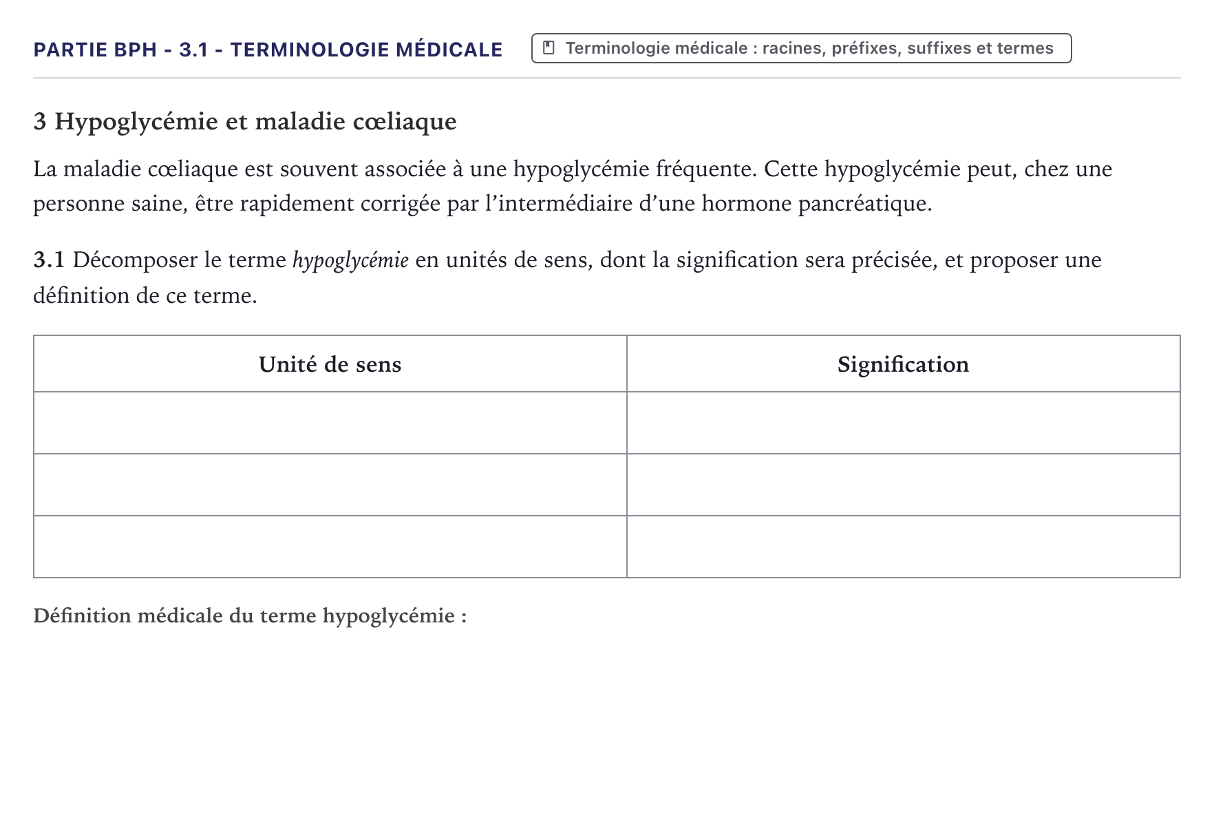 Énoncé: Partie BPH - 3.1 - Terminologie médicale · Bac ST2S Chimie, Biologie et Physiopathologie Humaines Métropole 2024