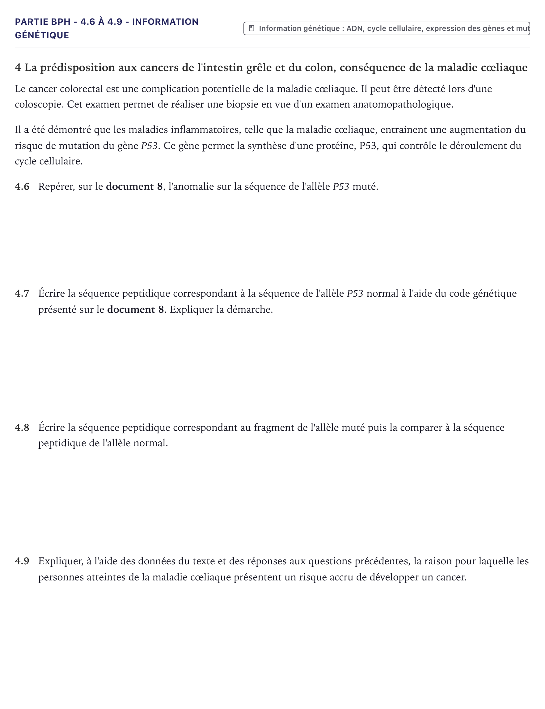 Énoncé: Partie BPH - 4.6 à 4.9 - Information génétique · Bac ST2S Chimie, Biologie et Physiopathologie Humaines Métropole 2024