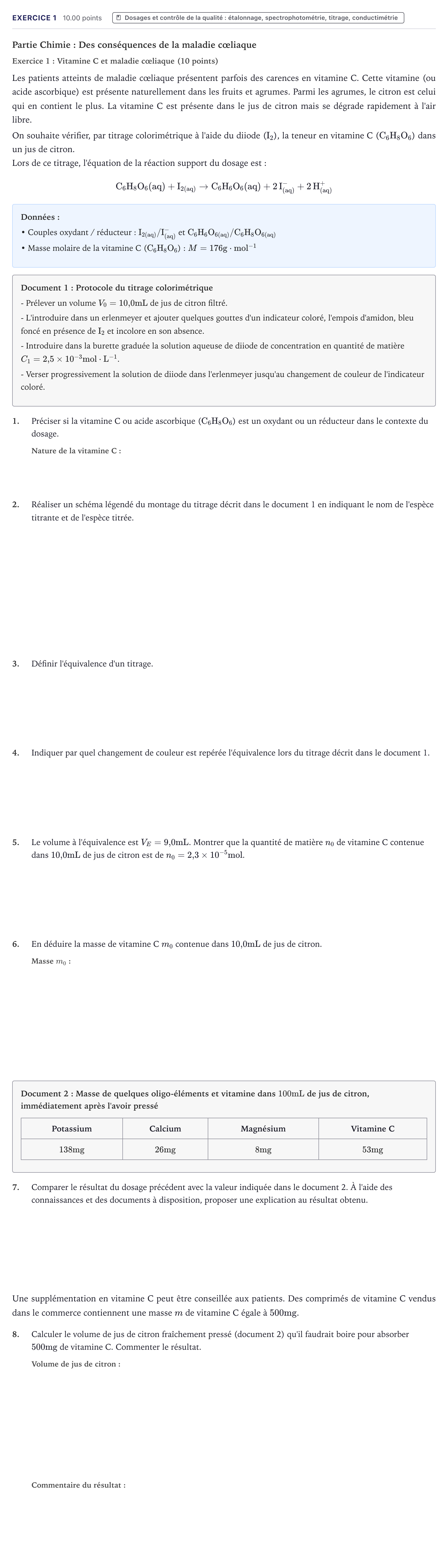 Énoncé: Exercice 1 · Bac ST2S Chimie, Biologie et Physiopathologie Humaines Métropole 2024