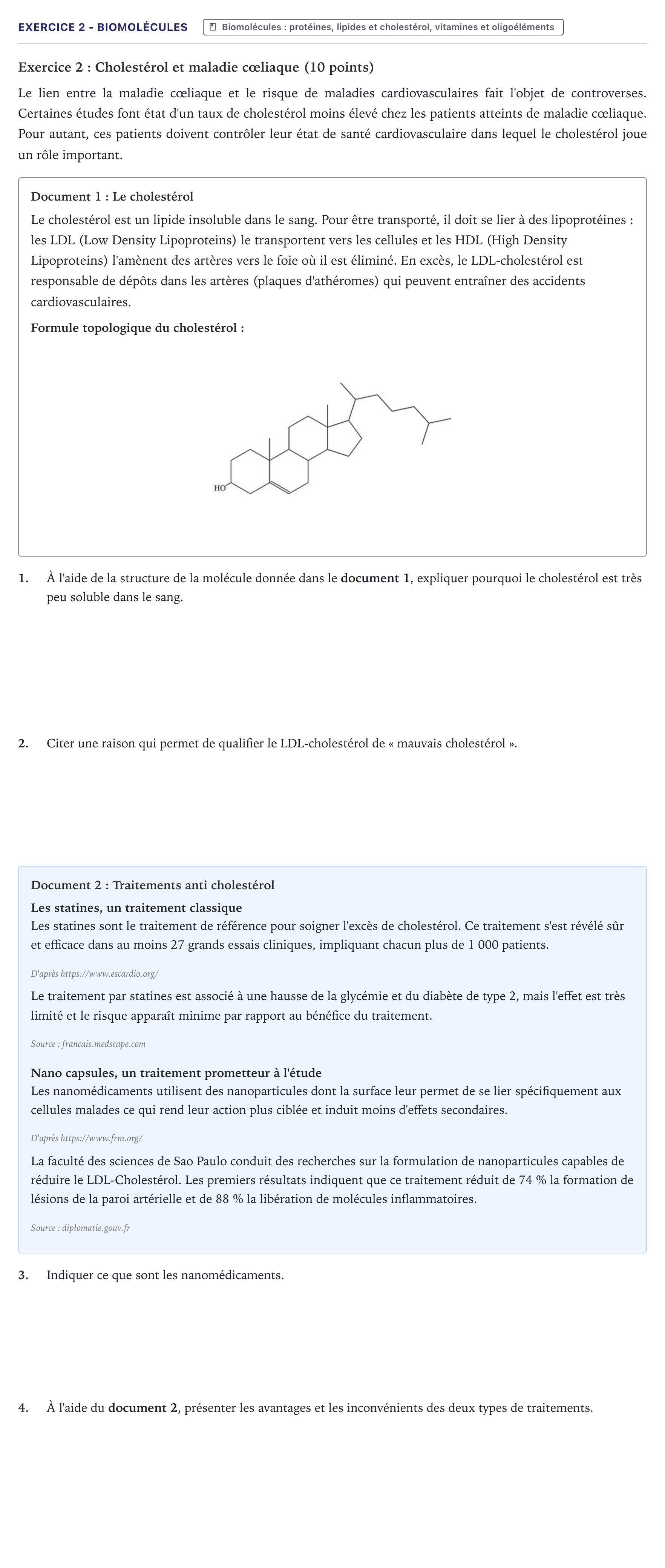 Énoncé: Exercice 2 - Biomolécules · Bac ST2S Chimie, Biologie et Physiopathologie Humaines Métropole 2024