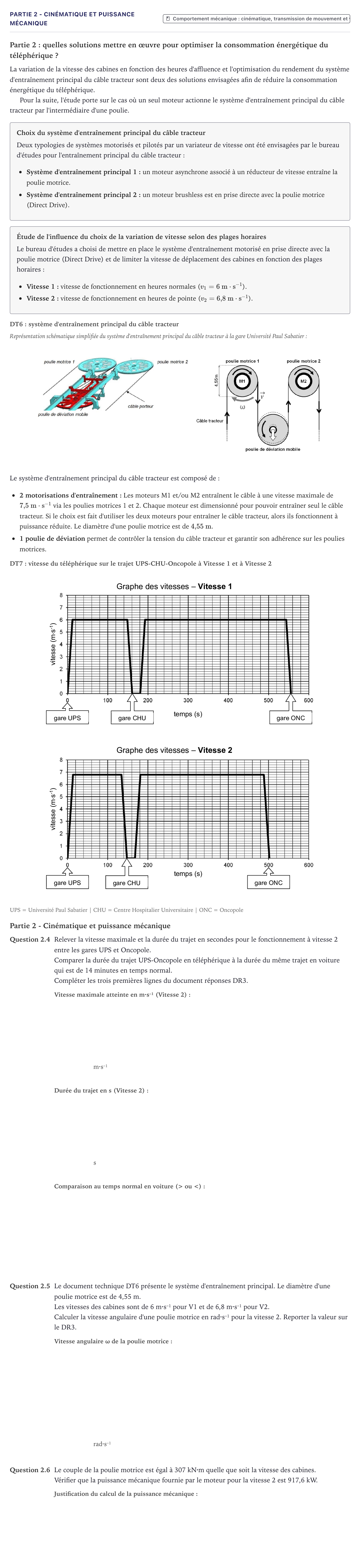 Énoncé: Partie 2 - Cinématique et puissance mécanique · Bac STI2D Ingénierie, Innovation et Développement Durable Métropole - AC 2024
