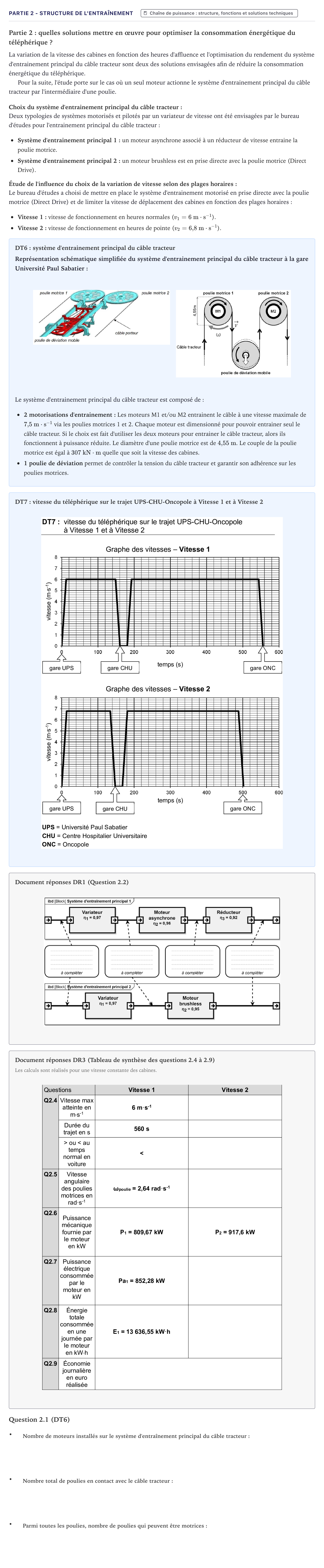 Énoncé: Partie 2 - Structure de l'entraînement · Bac STI2D Ingénierie, Innovation et Développement Durable Métropole - EE 2024