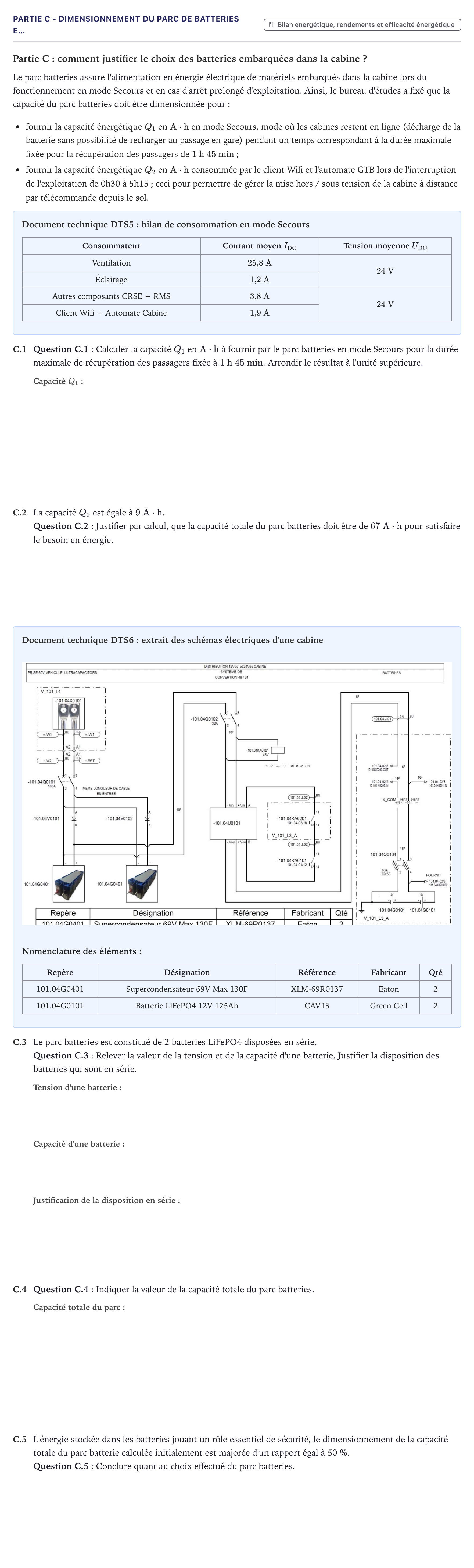 Énoncé: Partie C - Dimensionnement du parc de batteries e… · Bac STI2D Ingénierie, Innovation et Développement Durable Métropole - EE 2024