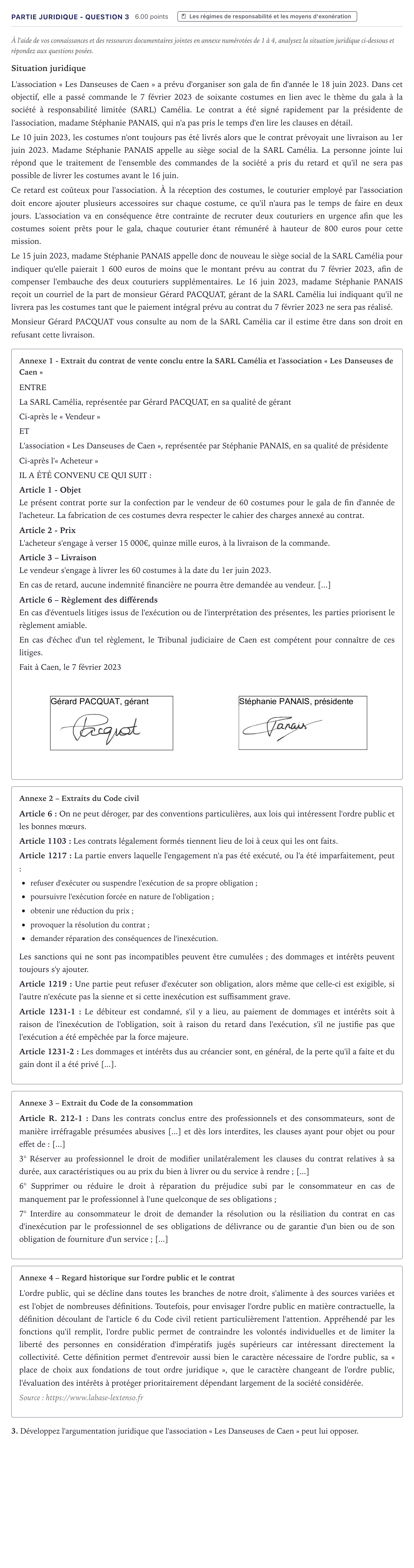Énoncé: Partie juridique - Question 3 · Bac STMG Droit et Économie Métropole 2024