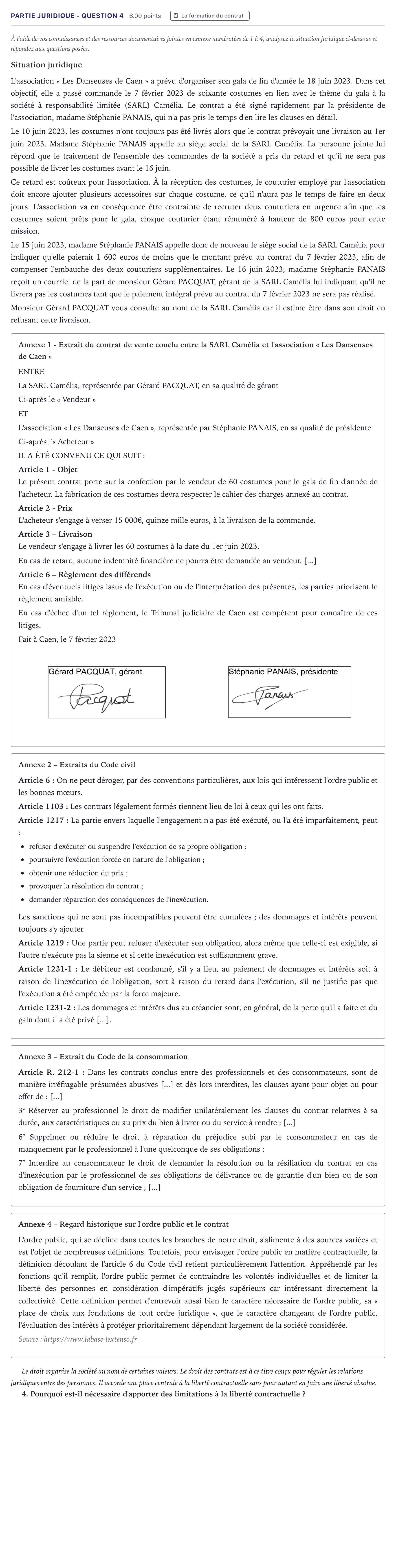 Énoncé: Partie juridique - Question 4 · Bac STMG Droit et Économie Métropole 2024