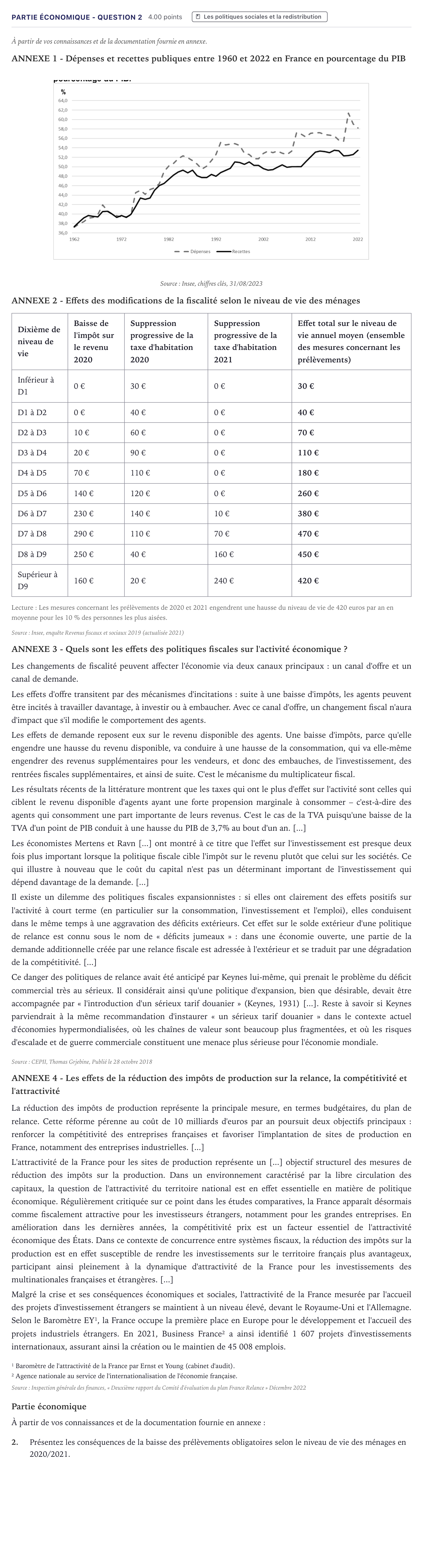 Énoncé: Partie économique - Question 2 · Bac STMG Droit et Économie Métropole 2024