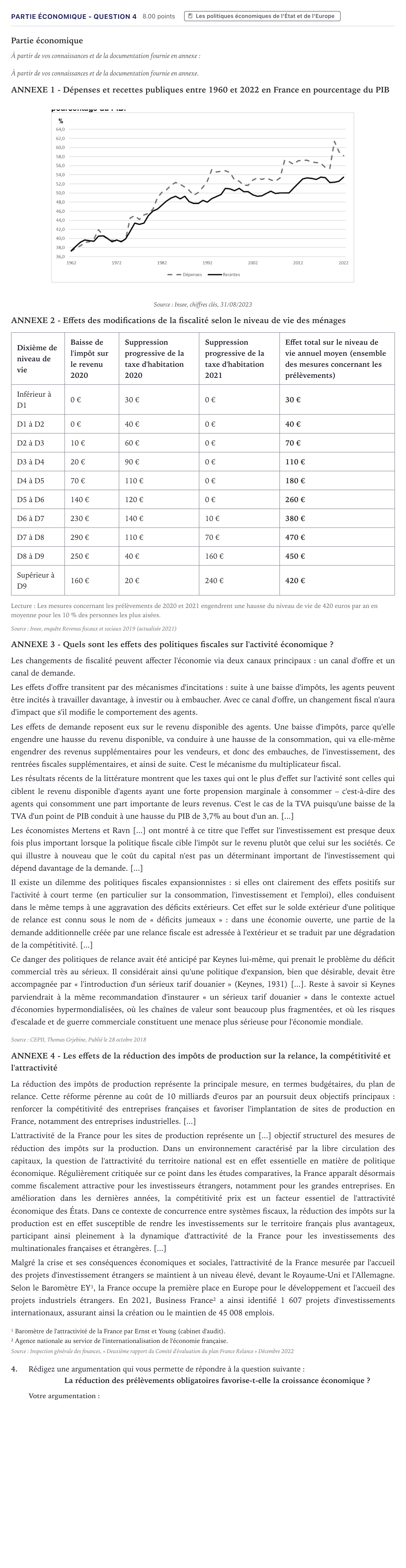 Énoncé: Partie économique - Question 4 · Bac STMG Droit et Économie Métropole 2024