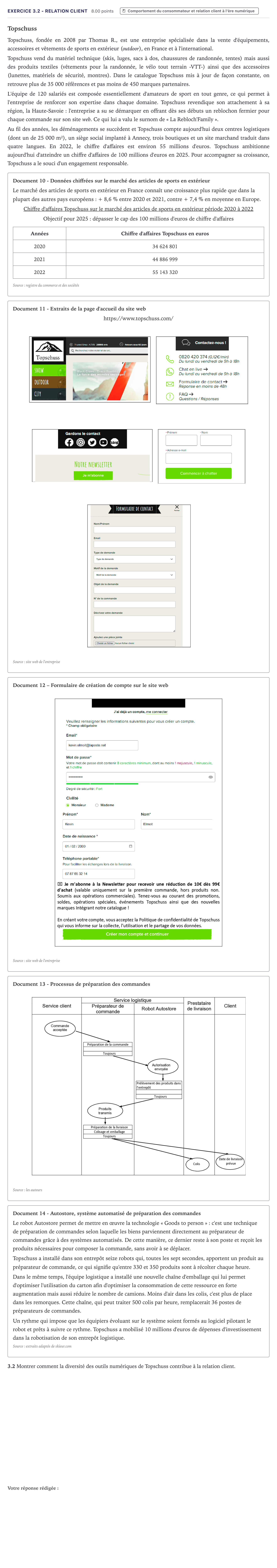 Énoncé: Exercice 3.2 - Relation client · Bac STMG Management des Sciences de Gestion et du Numérique Métropole 2024