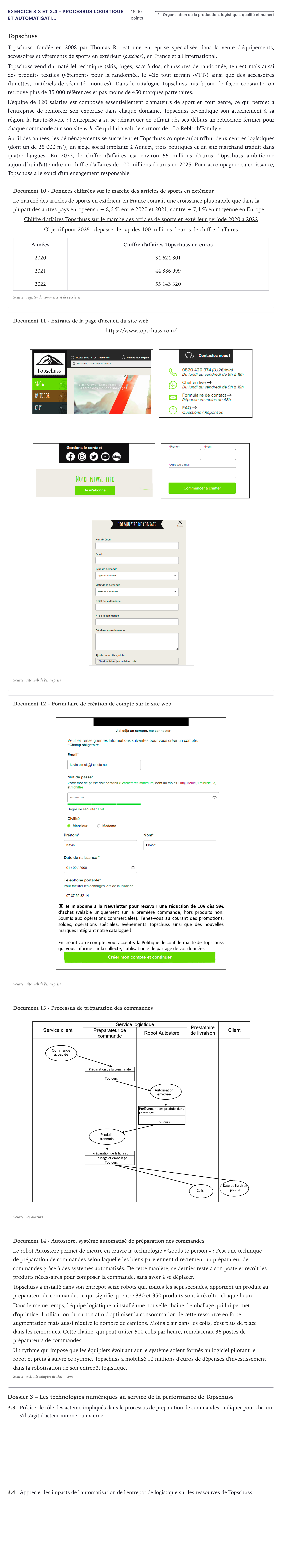 Énoncé: Exercice 3.3 et 3.4 - Processus logistique et automatisati… · Bac STMG Management des Sciences de Gestion et du Numérique Métropole 2024