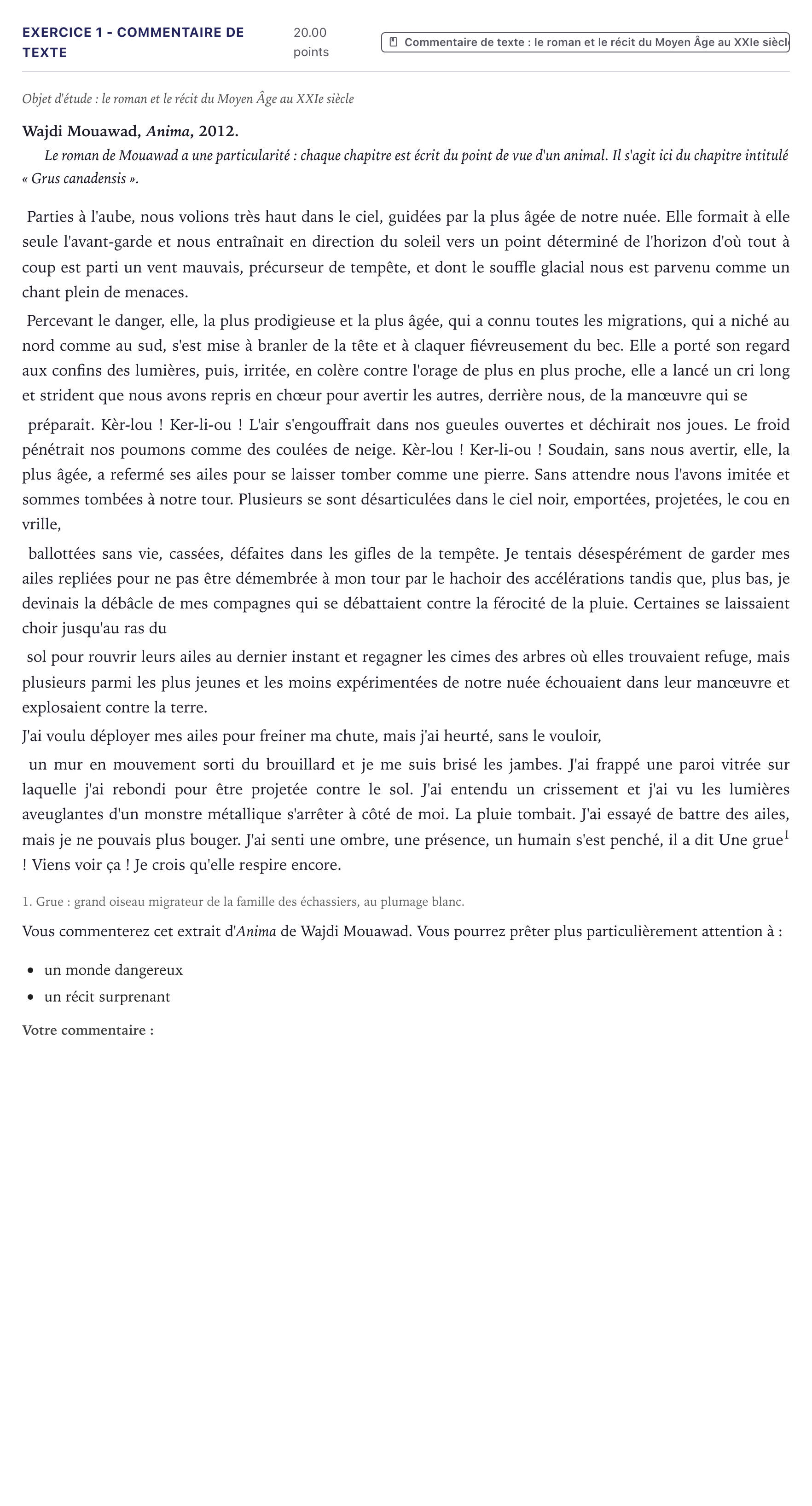 Énoncé: Exercice 1 - Commentaire de texte · Bac STMG Français Métropole 2024