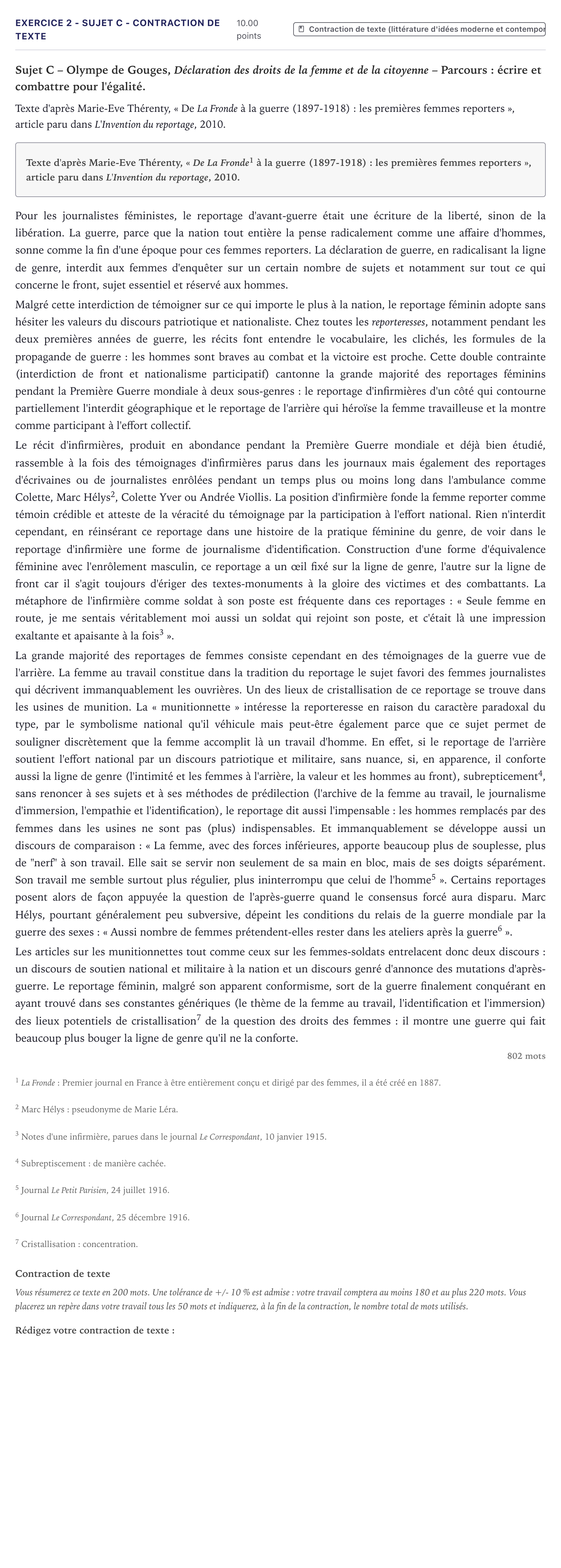 Énoncé: Exercice 2 - Sujet C - Contraction de texte · Bac STMG Français Métropole 2024