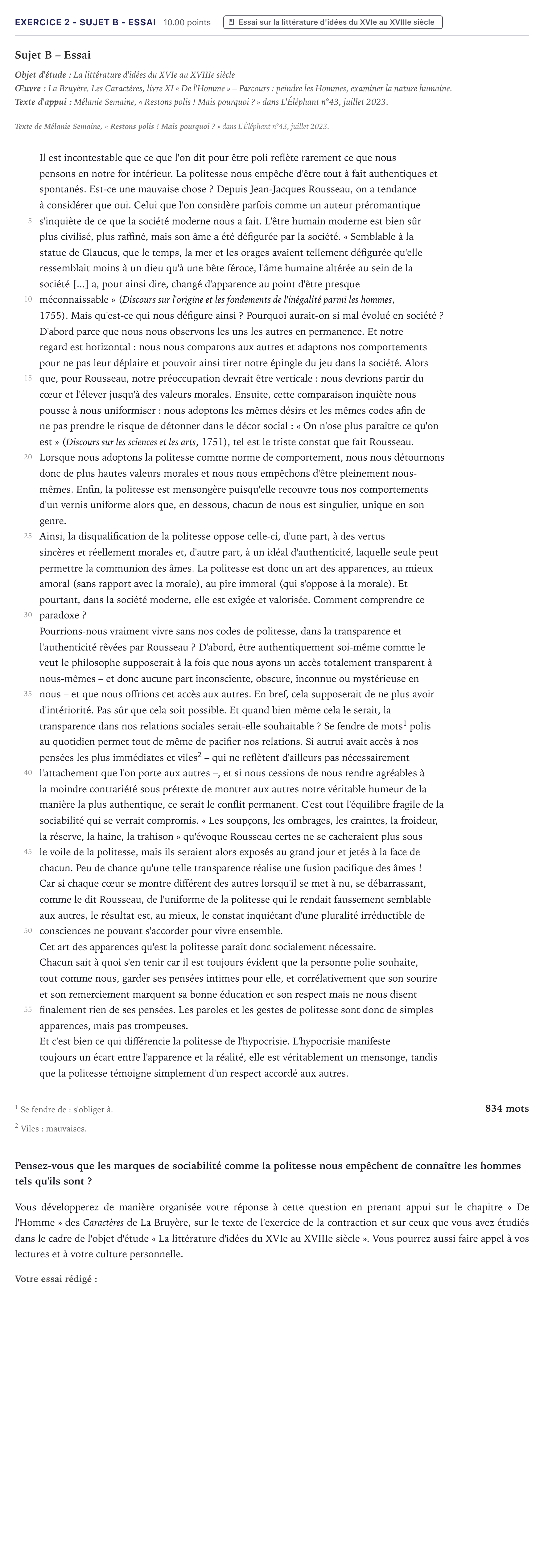 Énoncé: Exercice 2 - Sujet B - Essai · Bac STMG Français Métropole 2024