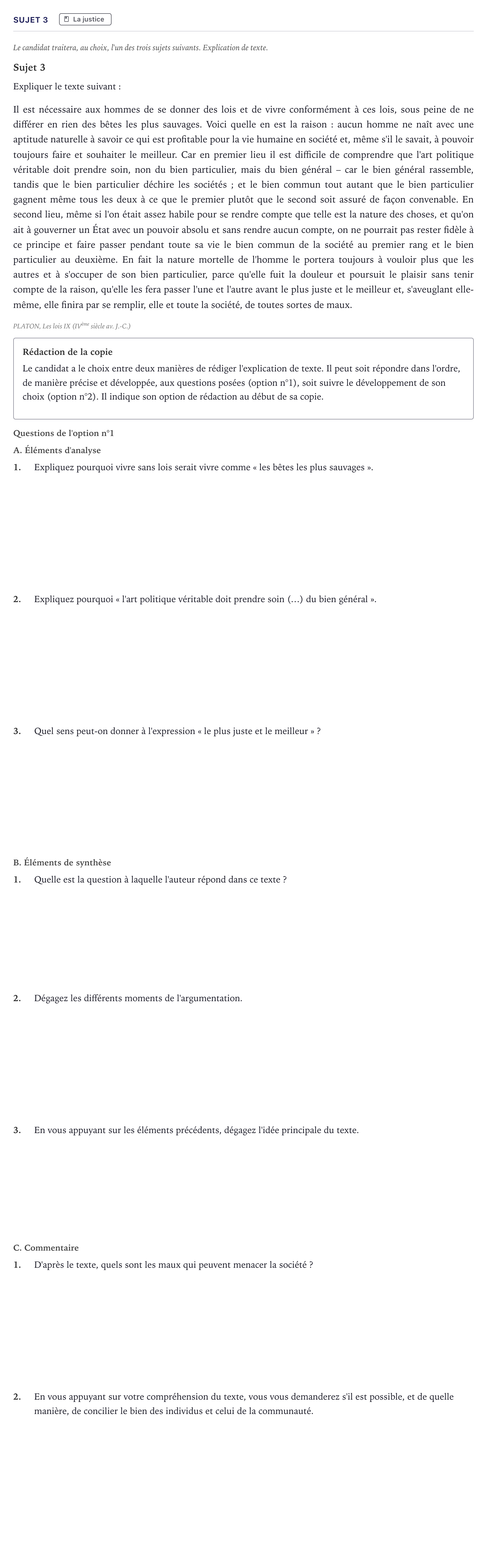 Énoncé: Sujet 3 · Bac STMG Philosophie Métropole 2024