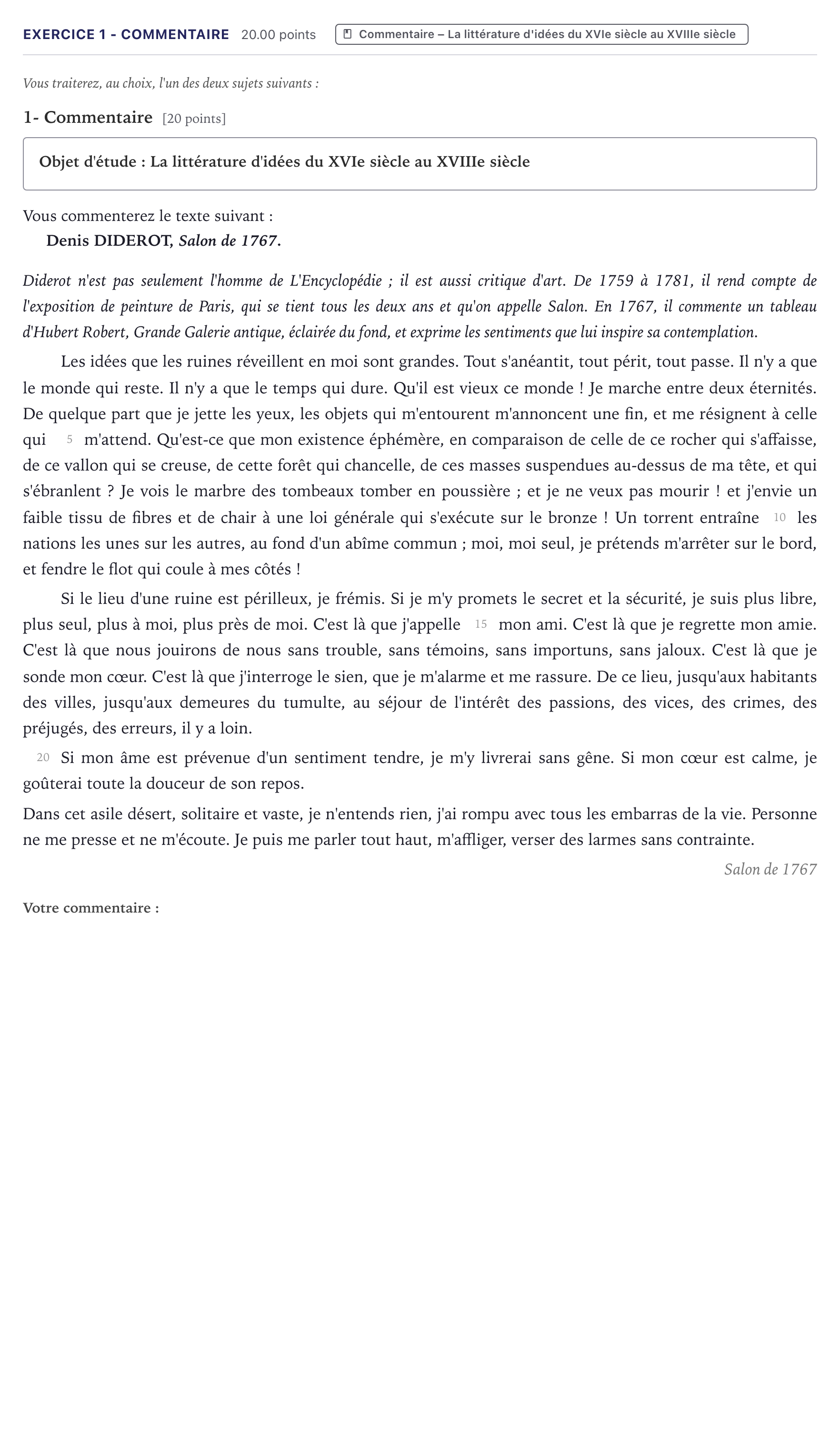 Énoncé: Exercice 1 - Commentaire · Bac Français (1ère) Métropole 2023