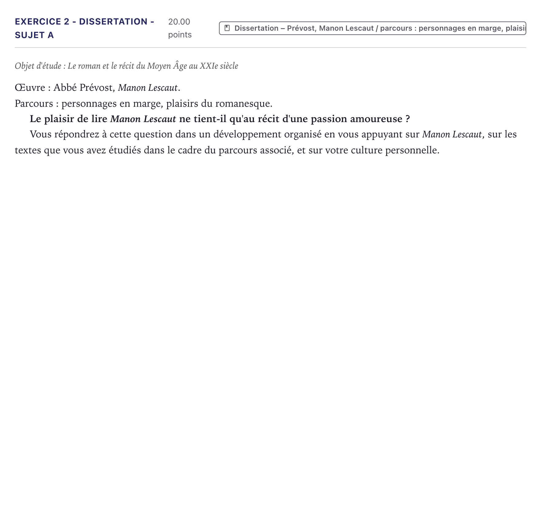 Énoncé: Exercice 2 - Dissertation - Sujet A · Bac Français (1ère) Métropole 2023