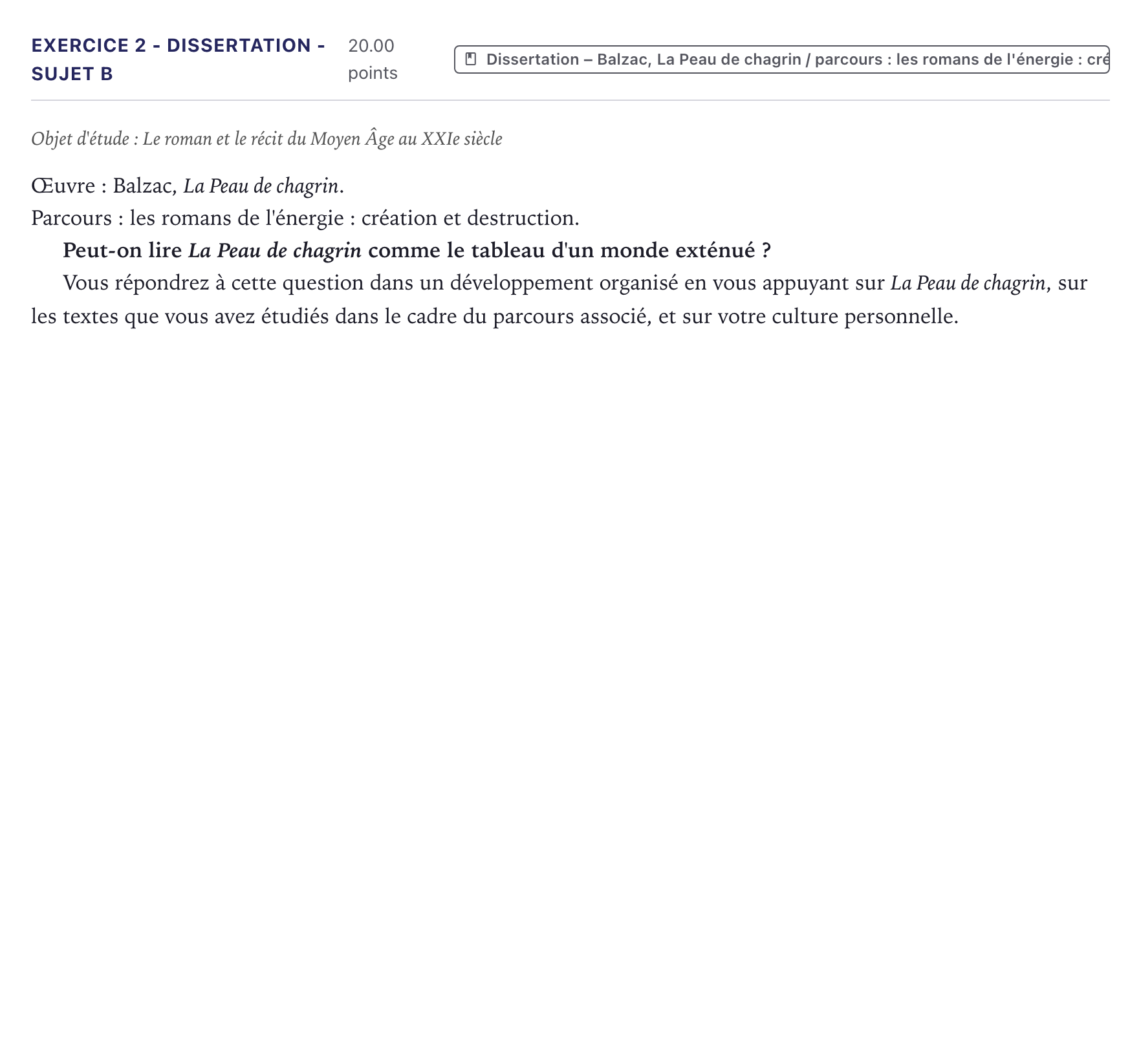 Énoncé: Exercice 2 - Dissertation - Sujet B · Bac Français (1ère) Métropole 2023