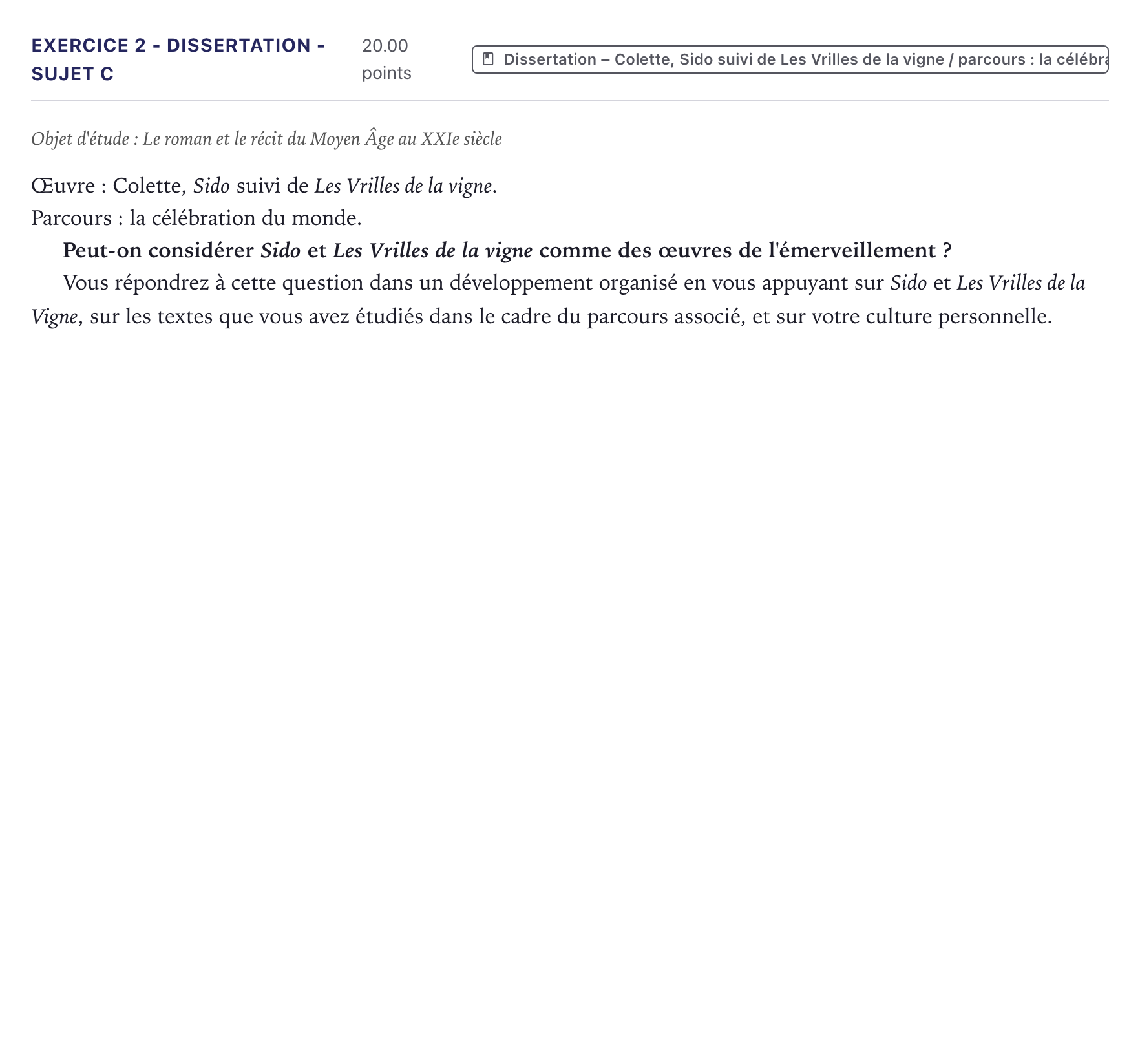 Énoncé: Exercice 2 - Dissertation - Sujet C · Bac Français (1ère) Métropole 2023