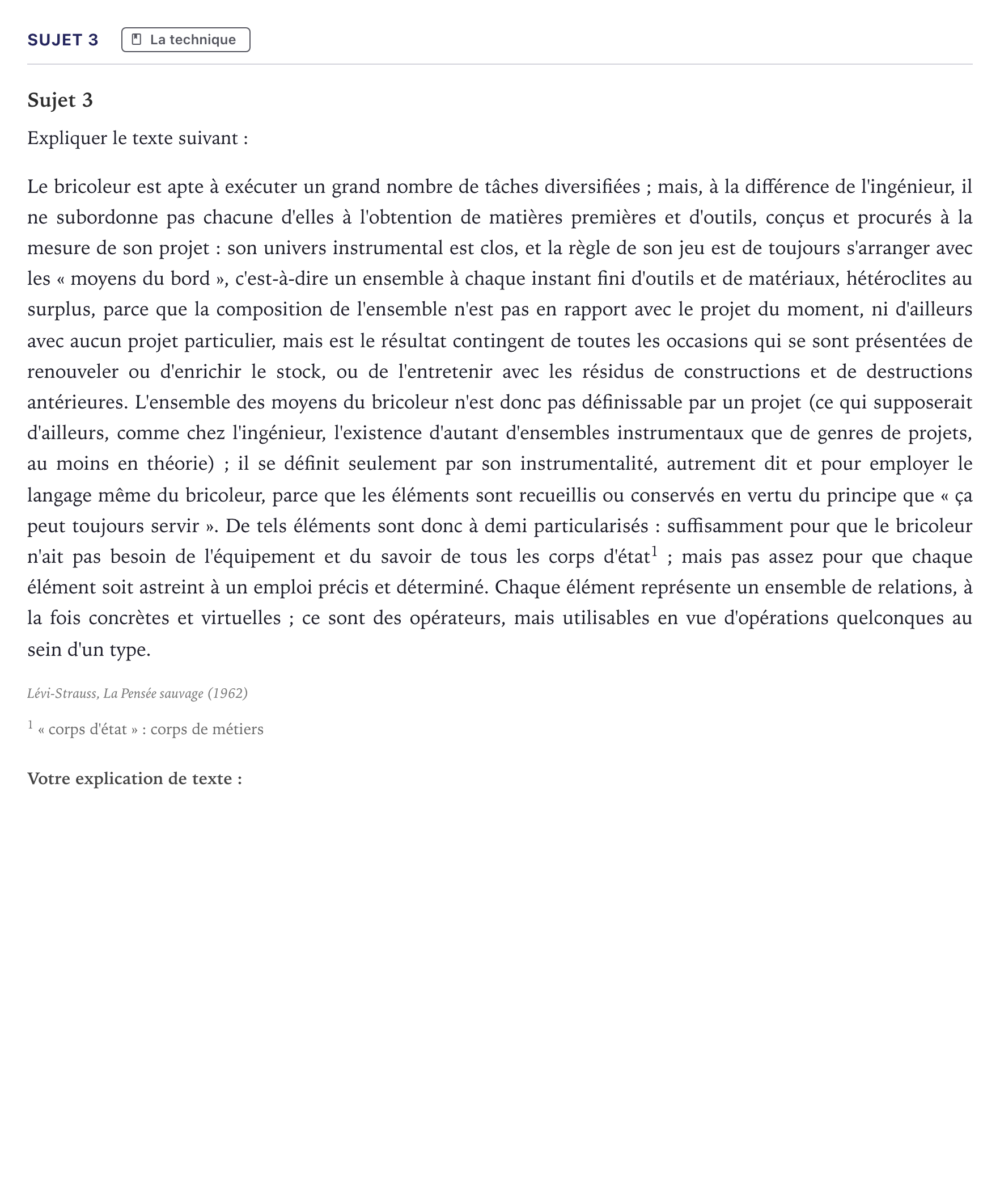 Énoncé: Sujet 3 · Bac Philosophie Métropole 2023