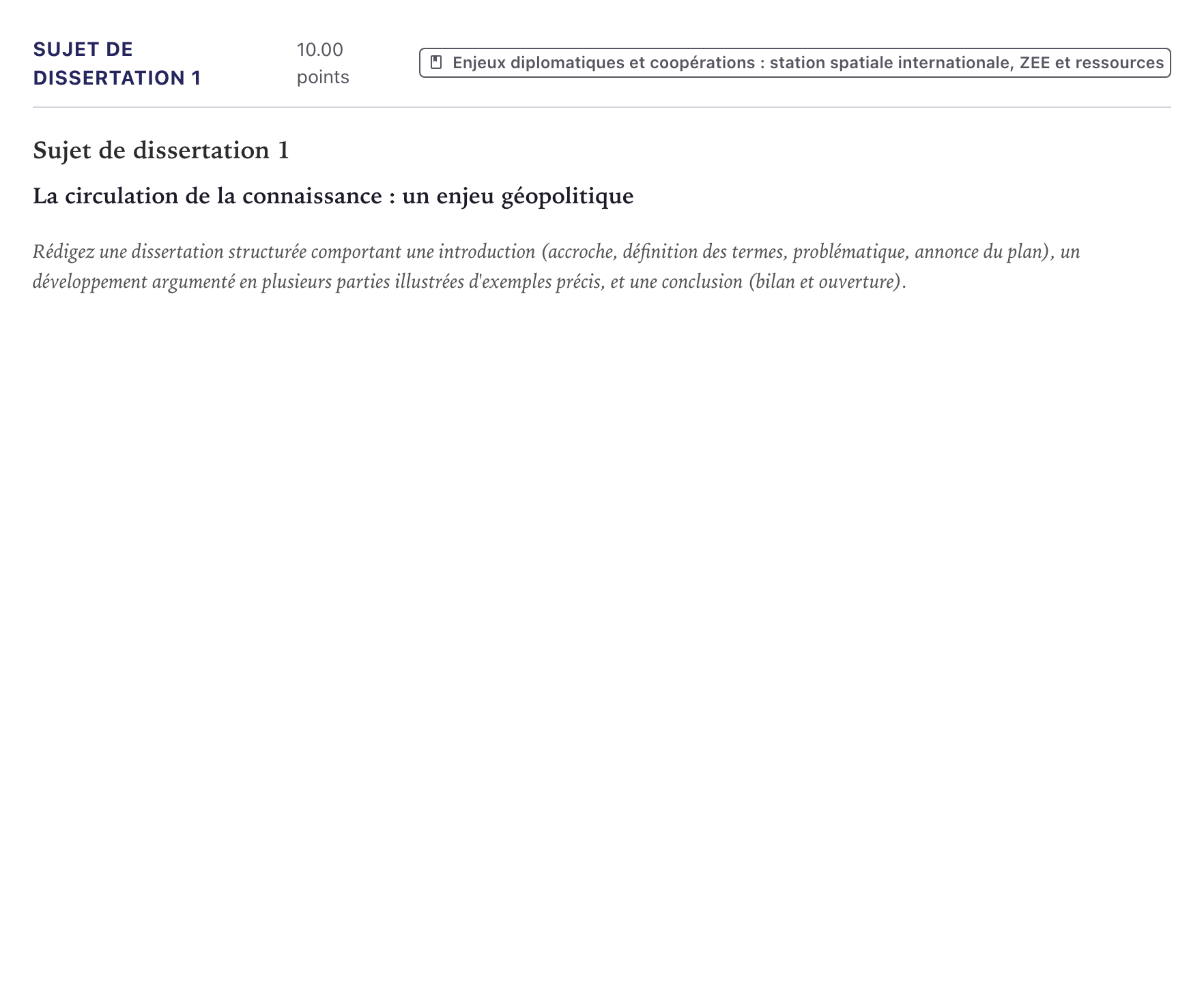 Énoncé: Sujet de dissertation 1 · Bac Histoire-Géographie, Géopolitique et Sciences Politiques Métropole 2023 (sujet 2)