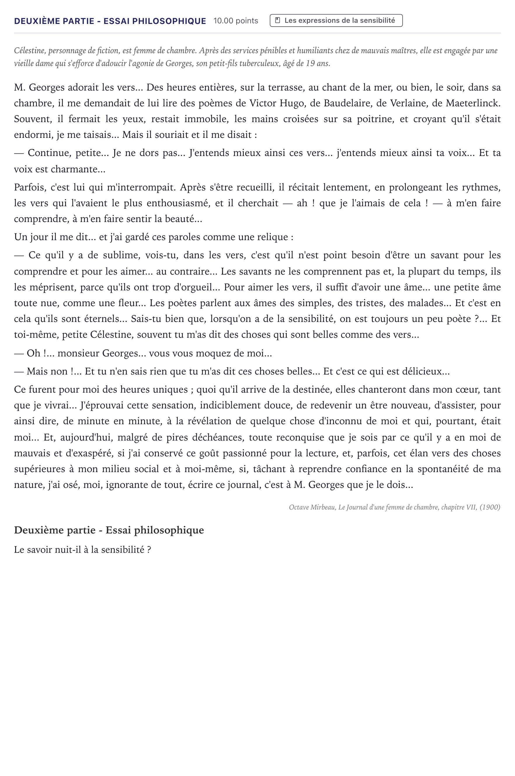 Énoncé: Exercice Deuxième partie - Essai philosophique · Bac Humanités, Littérature et Philosophie Métropole 2023 (sujet 1)