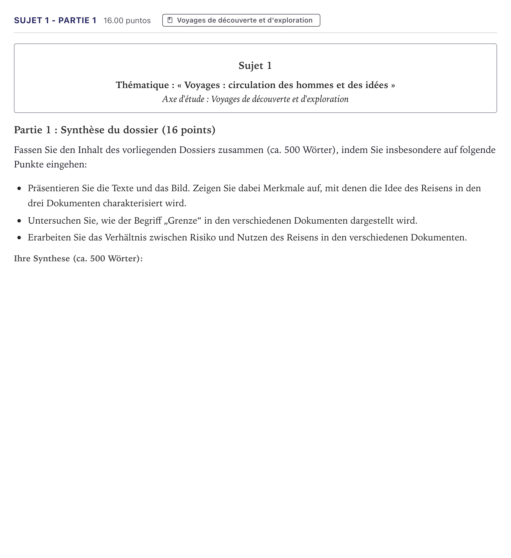 Énoncé: Sujet 1 - Partie 1 · Bac Allemand Métropole 2023