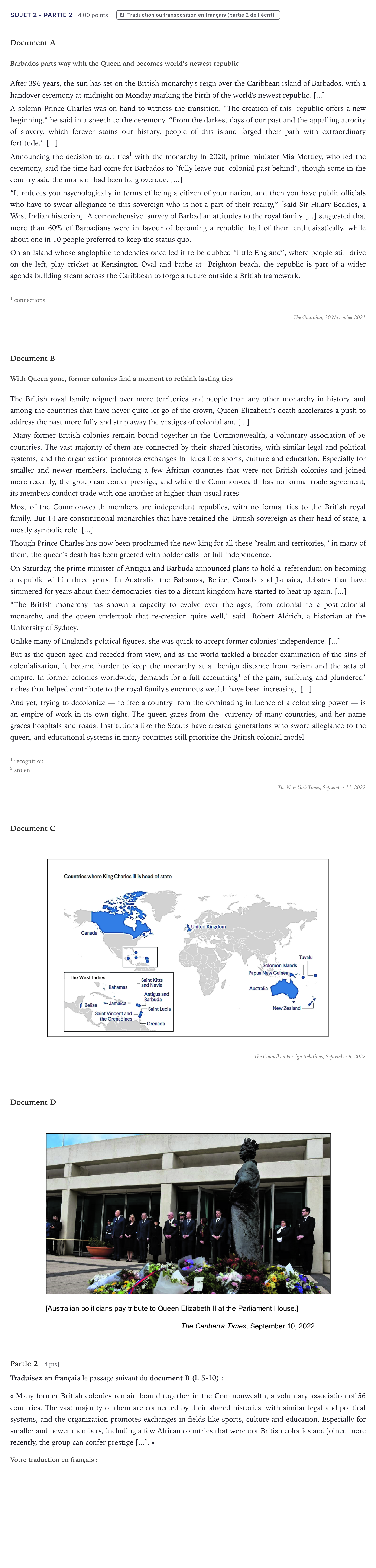 Énoncé: Sujet 2 - Partie 2 · Bac Anglais, monde contemporain Métropole 2023