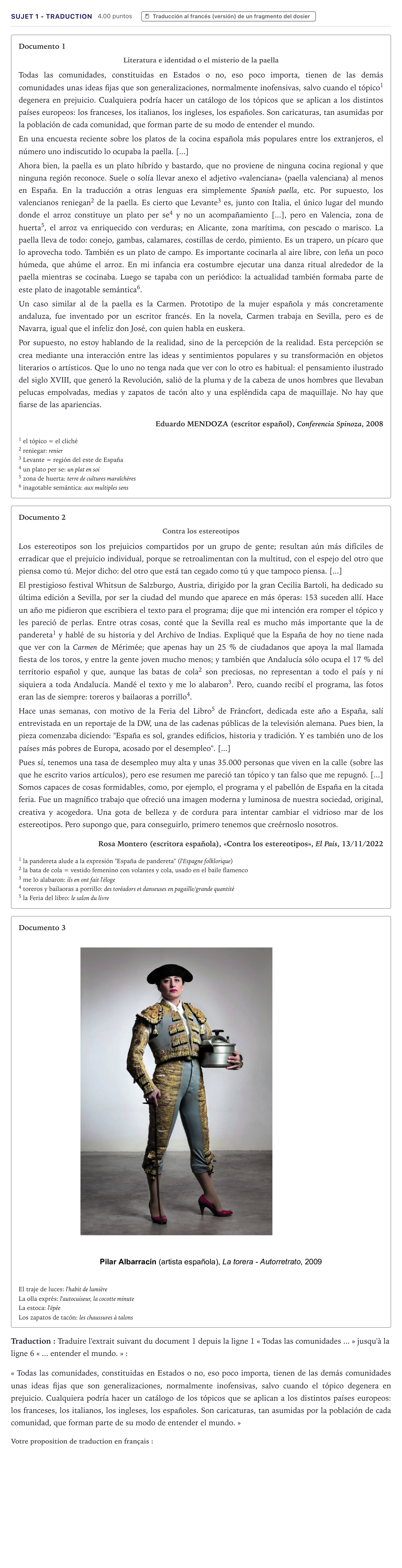 Énoncé: Sujet 1 - Traduction · Bac Espagnol Métropole 2023