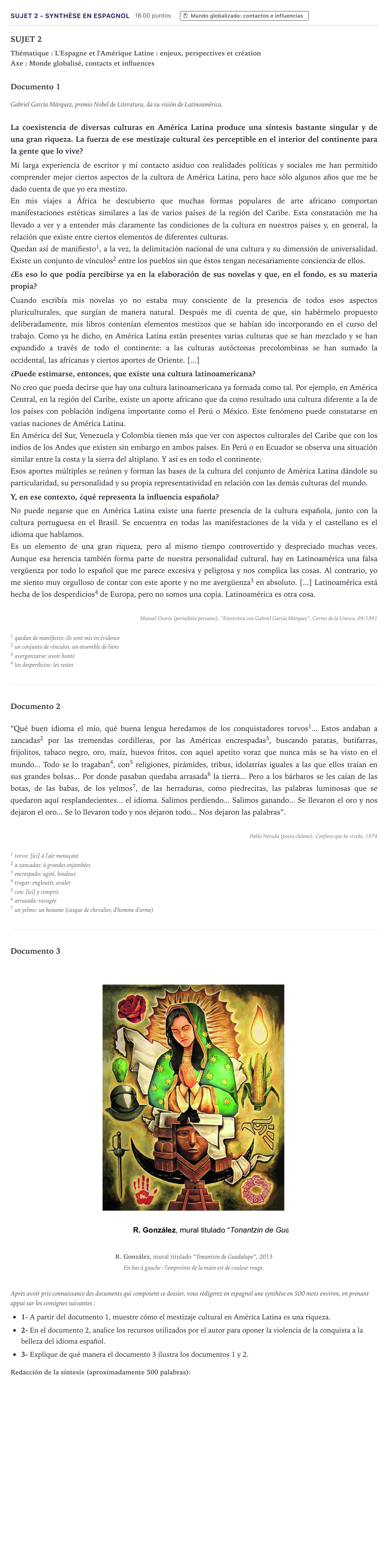 Énoncé: Sujet 2 - Synthèse en espagnol · Bac Espagnol Métropole 2023
