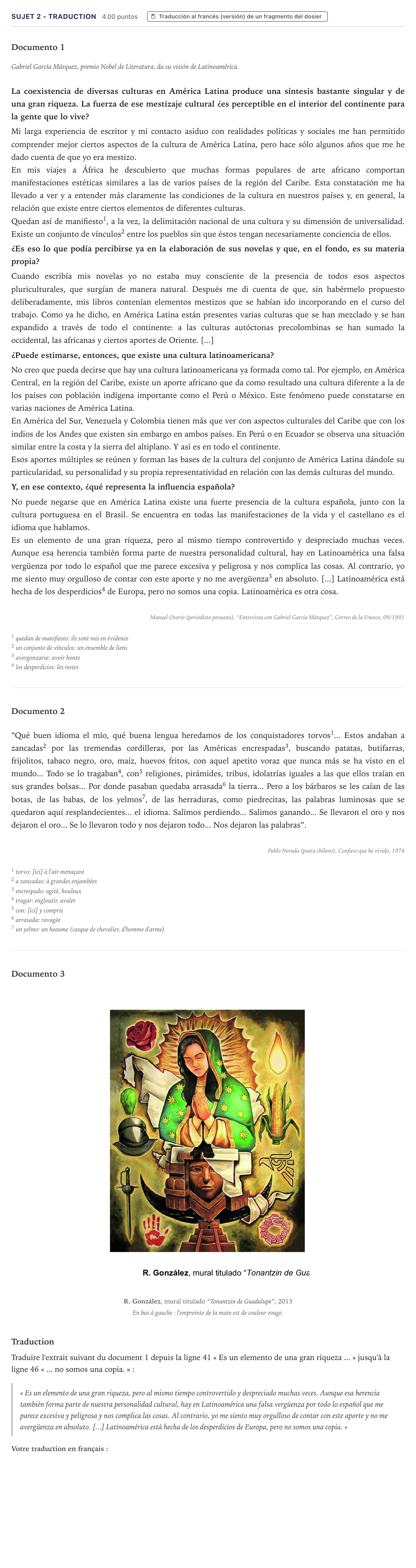 Énoncé: Sujet 2 - Traduction · Bac Espagnol Métropole 2023