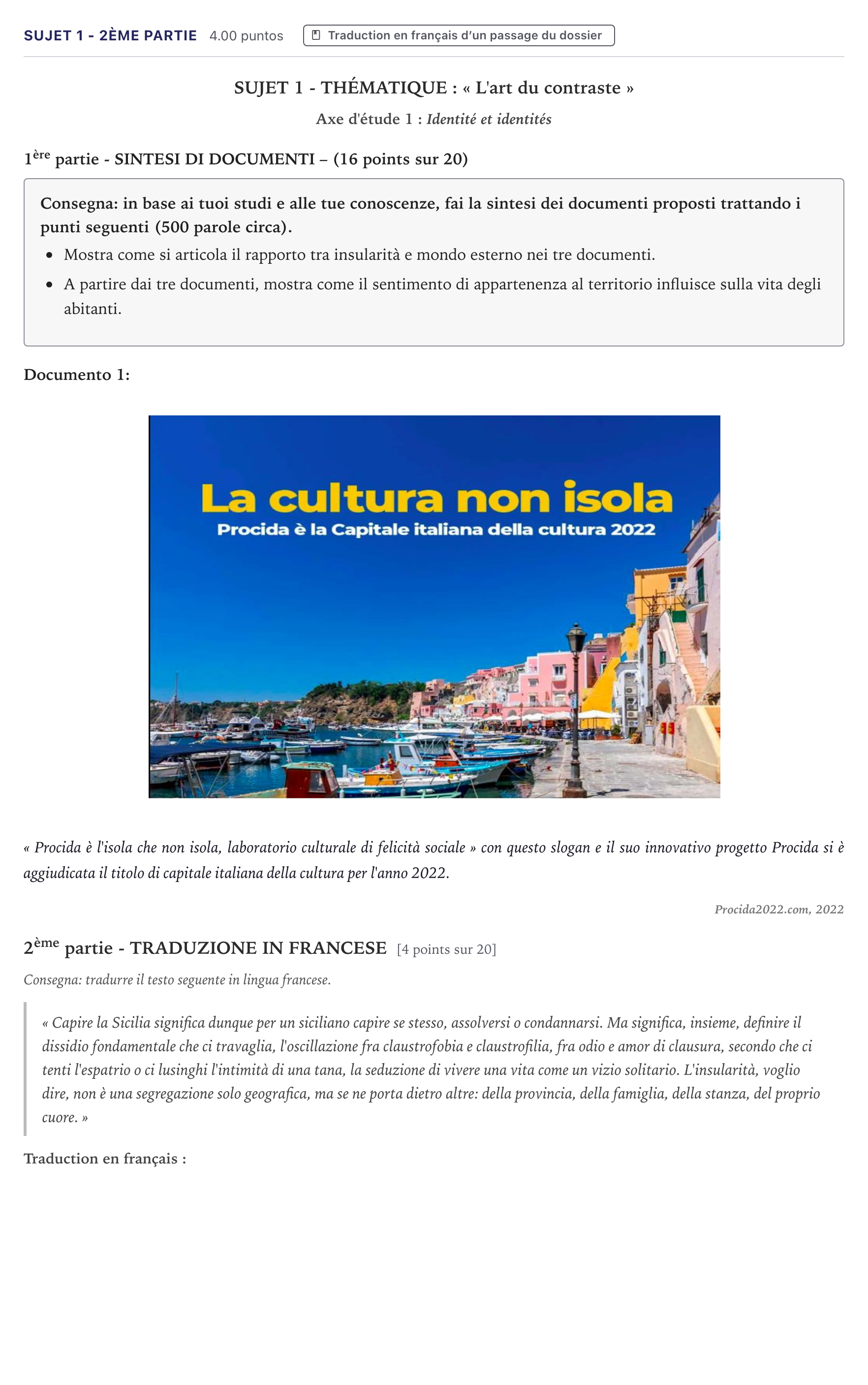 Énoncé: Sujet 1 - 2ème partie · Bac Italien Métropole 2023