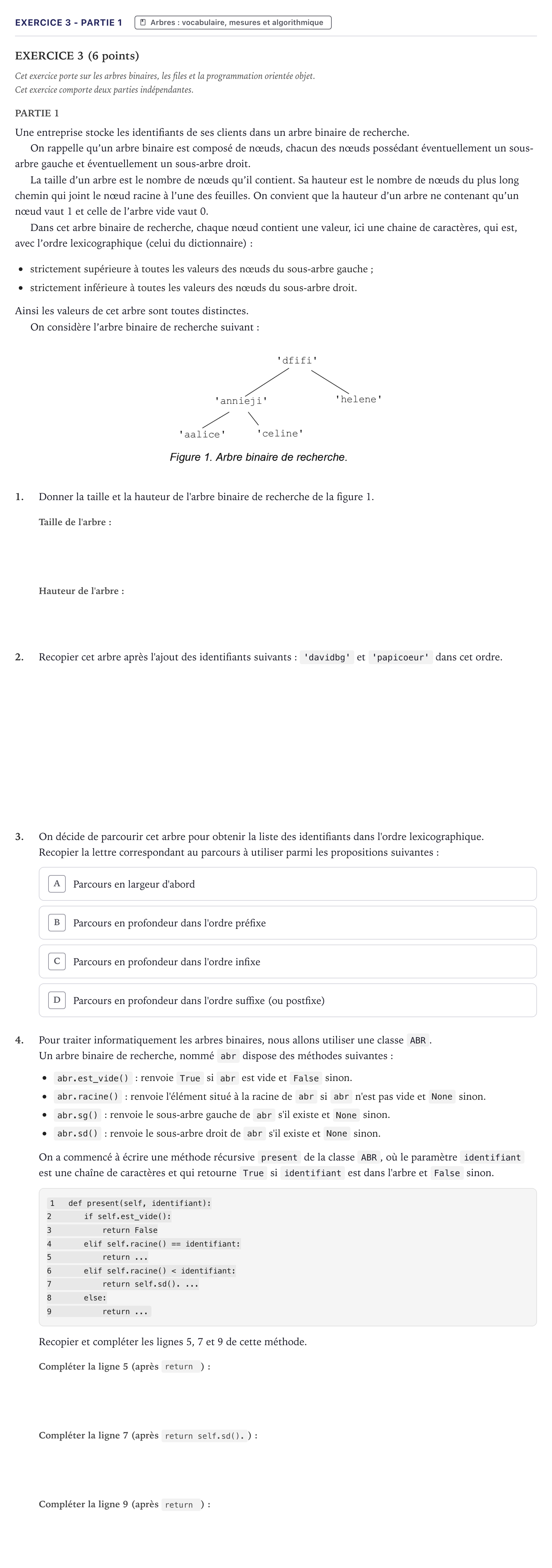 Énoncé: Exercice 3 - Partie 1 · Bac Numérique et Sciences Informatiques Métropole 2023 (sujet 2)
